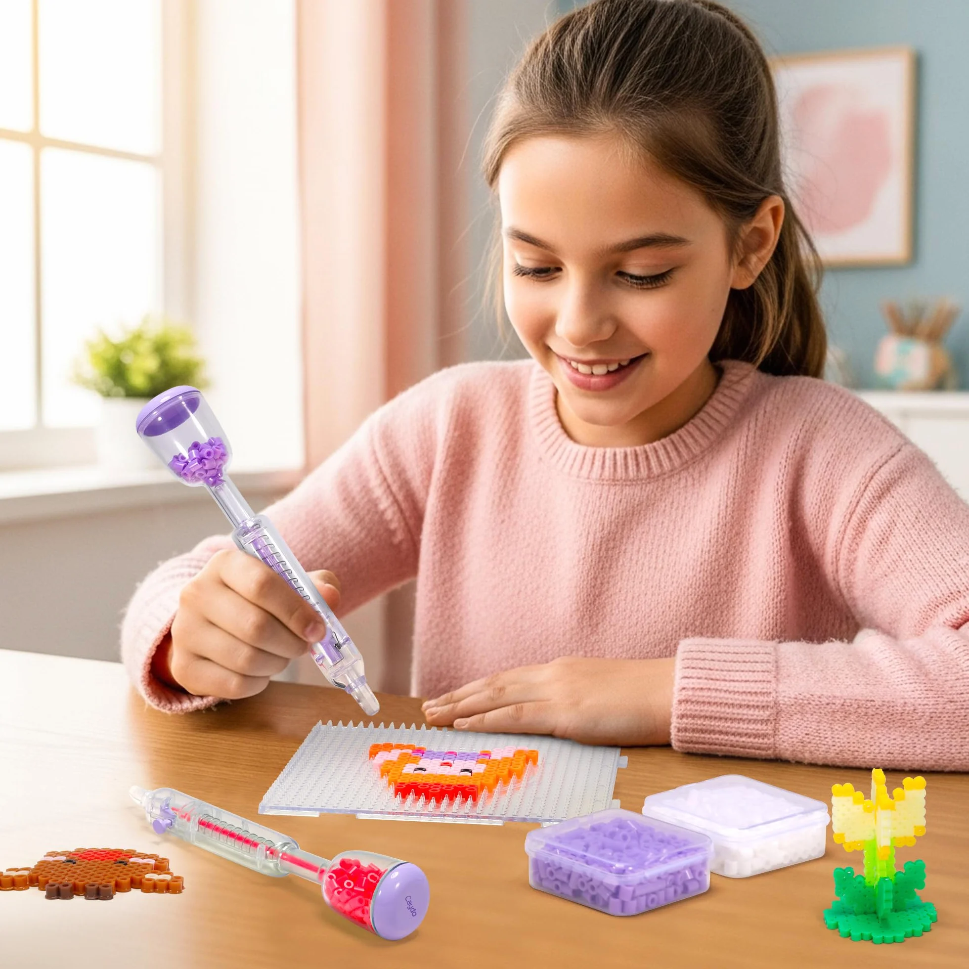 Caydo Pluma para Cuentas Fusibles 5mm, Distribuidor de Cuentas Fusibles Moradas para Decoraciones DIY Navideñas y Caseras, Interacción Padre-Hijo y Manualidades para Niños