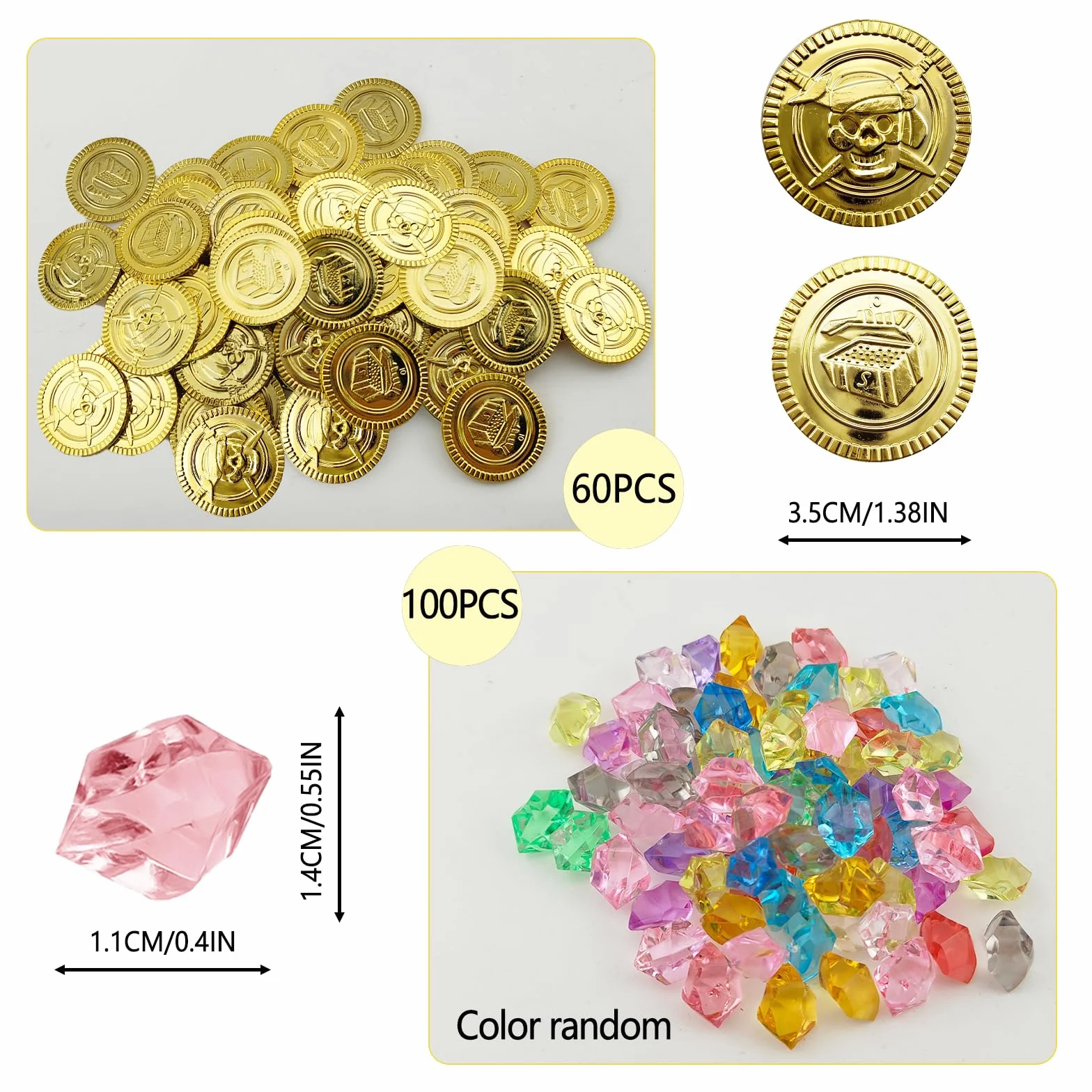 160 Piezas Monedas de Oro Piratas Juguetes, Monedas Chocolate, Gemas Infantiles | para búsquedas del Tesoro, Bolsas de Fiesta, Recuerdos, cofres del Tesoro, Juguetes Piratas y Celebraciones