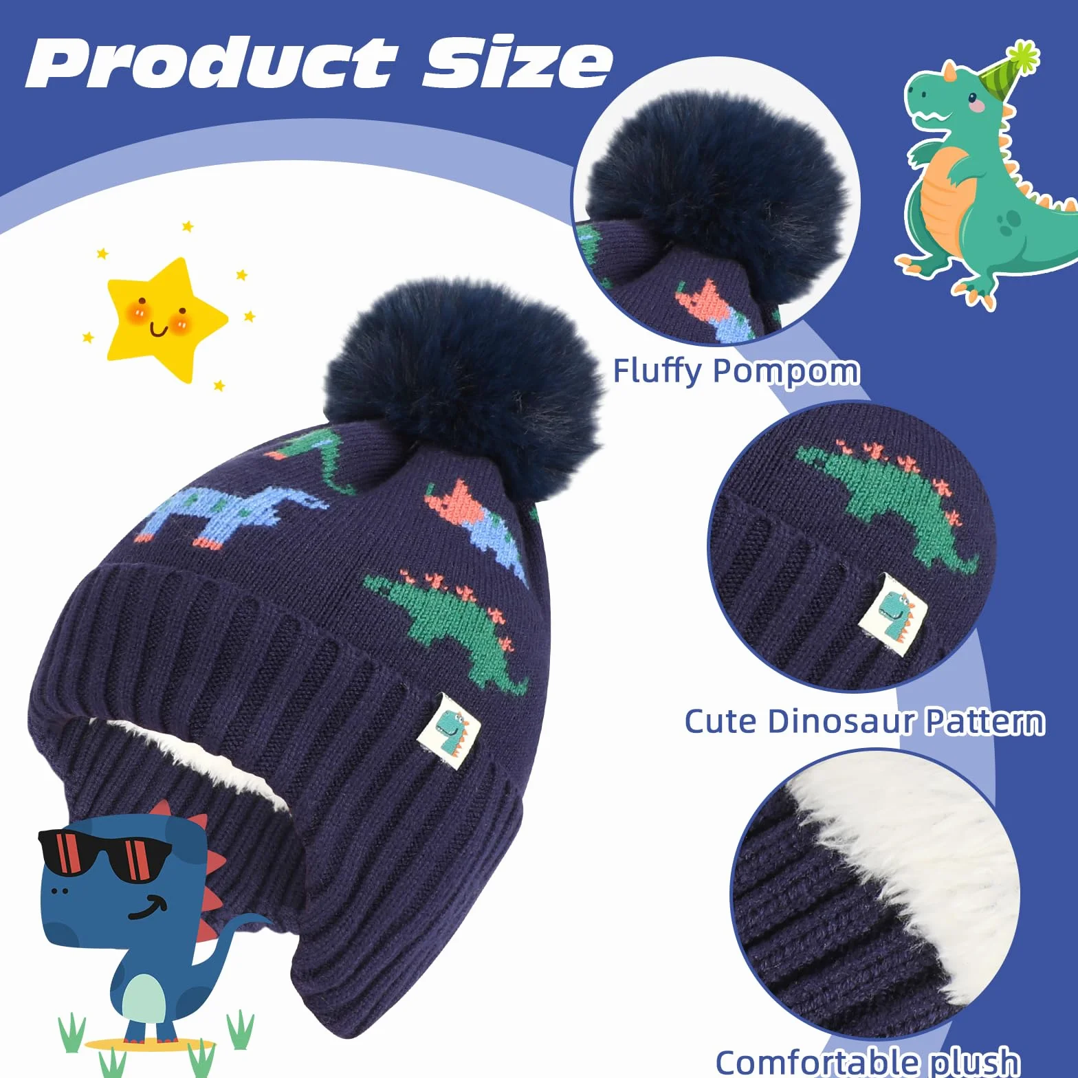 Conjunto de Gorro y Bufanda de Punto Invierno para Niños, Dinosaurio, 2-6 años