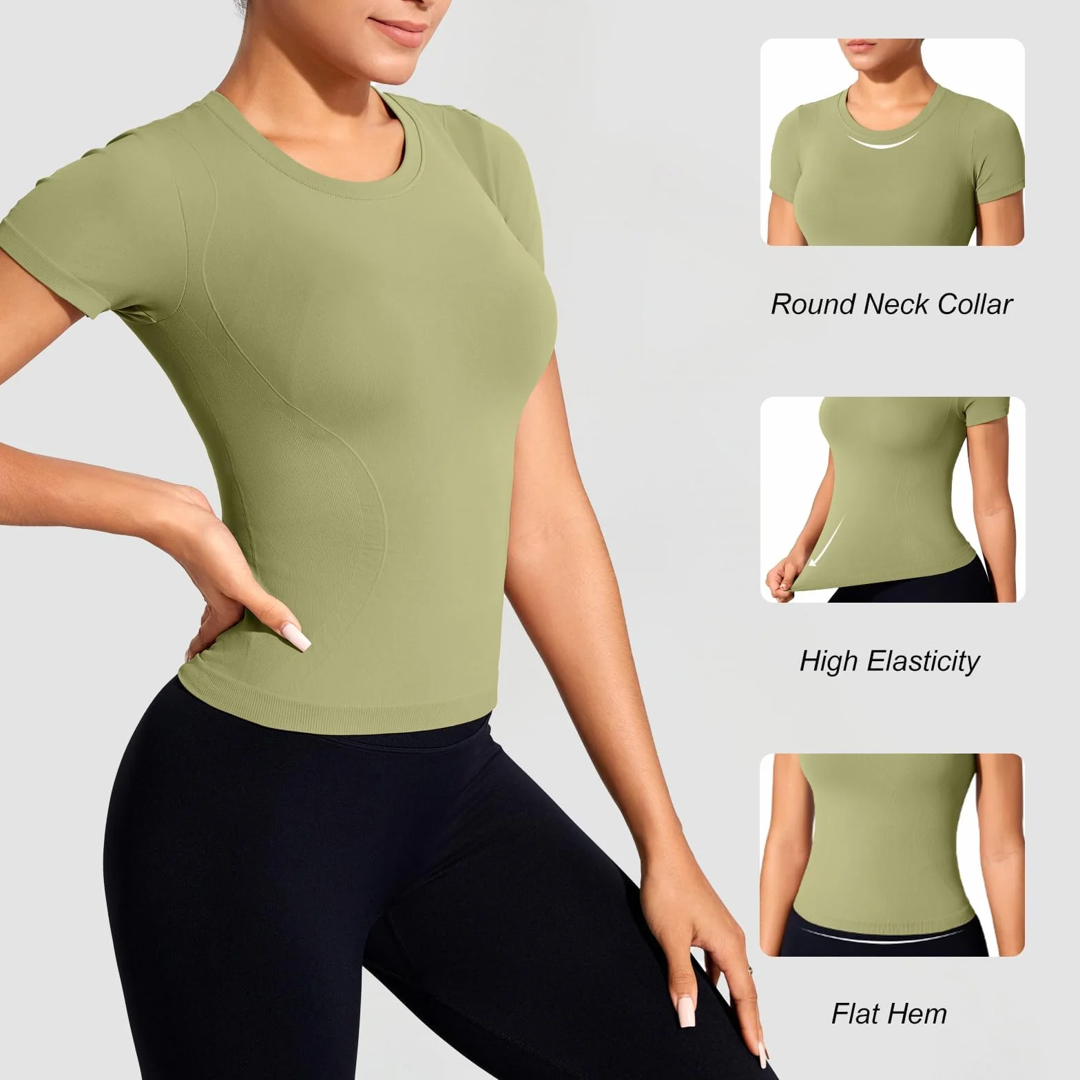 Camiseta Deportiva Mujer Manga Corta Transpirable Secado Rápido Cuello Redondo Top Elástico Yoga Fitness Running