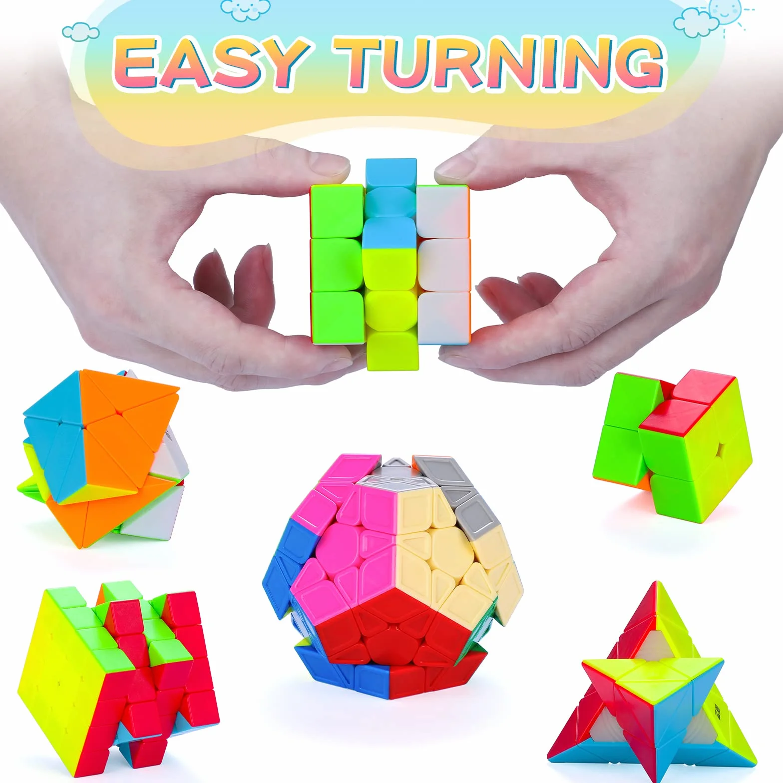 Coolzon Cubo de Mágico Set, 6 Pack Cubos de Velocidad 2x2x2 3x3x3 4x4x4 Pyraminx Megaminx Skewb Smoothly Stickerless Magic Cubes Puzzle Cube Toy para Niños y Adultos, Navidad, Cumpleaños, Festival