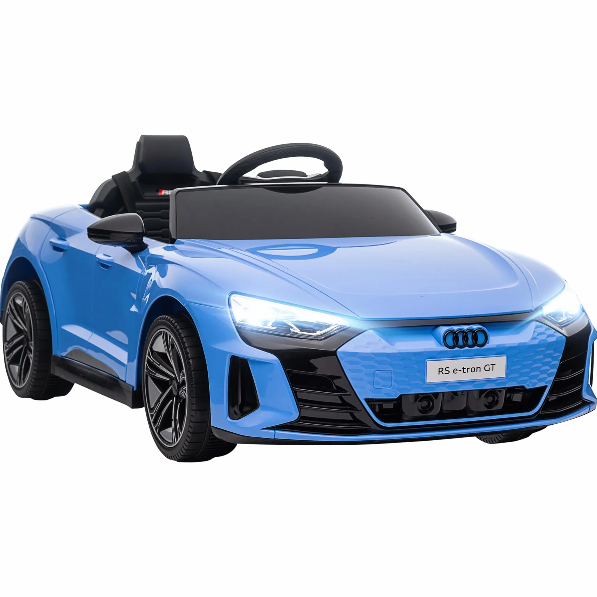 HOMCOM Coche Eléctrico para Niños de +3 Años Audi RS e-Tron GT Coche de Batería 12V con Mando a Distancia Faros LED Bocina Música USB y Apertura de Puerta 3-5 km/h Azul