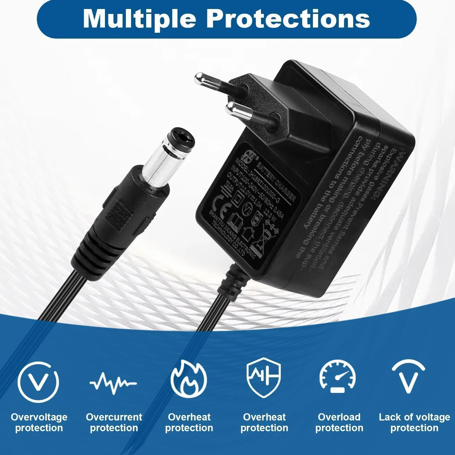 12V 1A Cargador para Coches Eléctricos Niños, Adaptador de Corriente con Enchufe EU para Moto, SUV, ATV, Quad, Tractor y Otros Vehículos Eléctricos Infantiles de 12V 1000mA