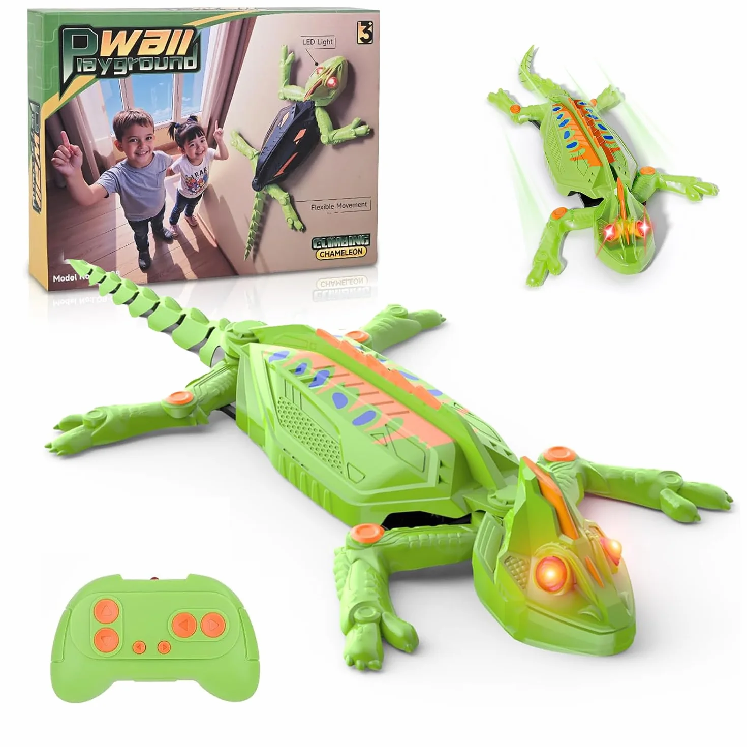 Euakee Recargable Camaleón Teledirigido, Lagarto Teledirigido con Ojos Led Luminosos, Lagarto Trepador de Paredes, JRegalos de Cumpleaños para Niños Niñas 3 4 5 6 7 8+ Años (A