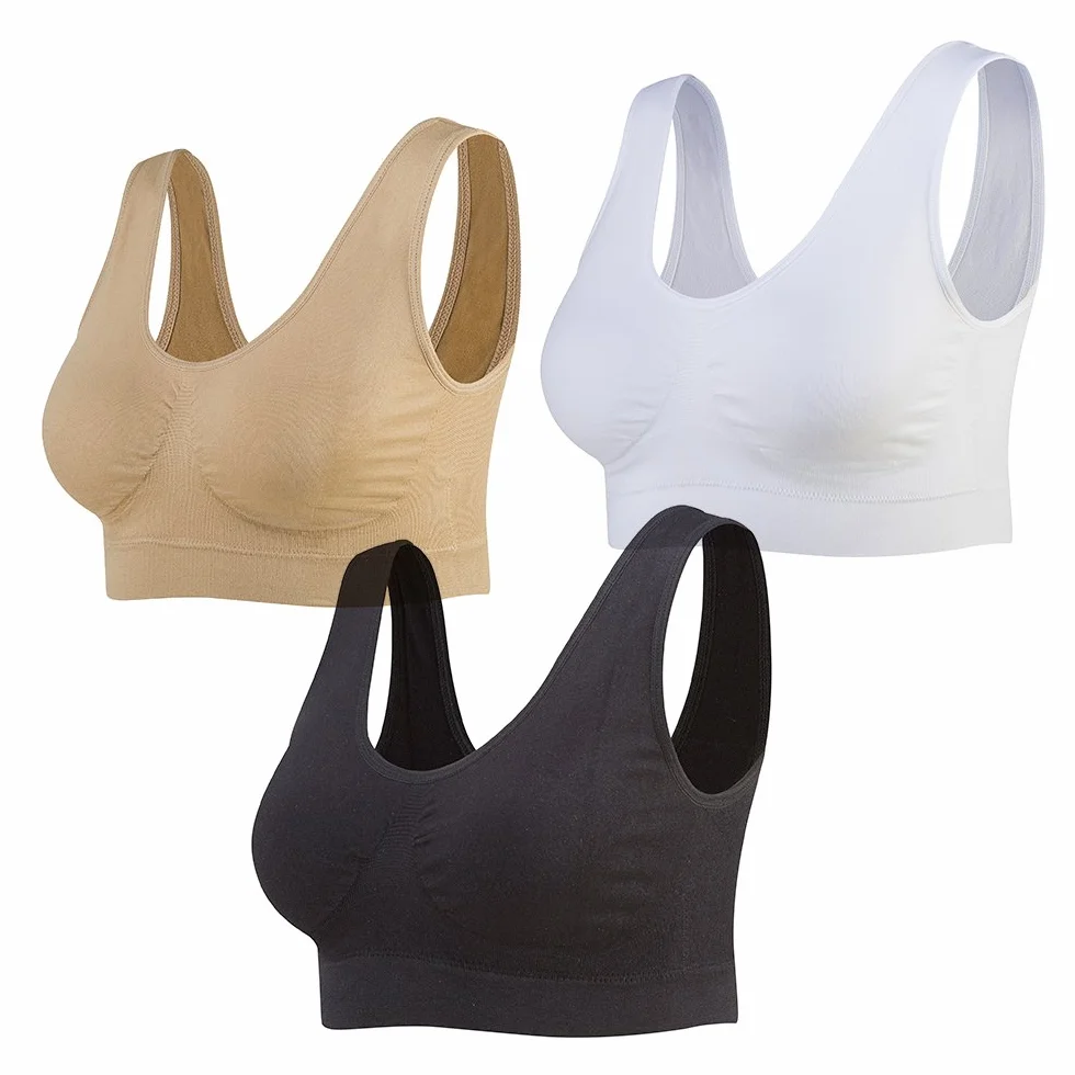 Lemef Sujetador Deportiva sin Costuras sin Aros con Almohadillas Extraíbles para Mujeres 3 Paquetes