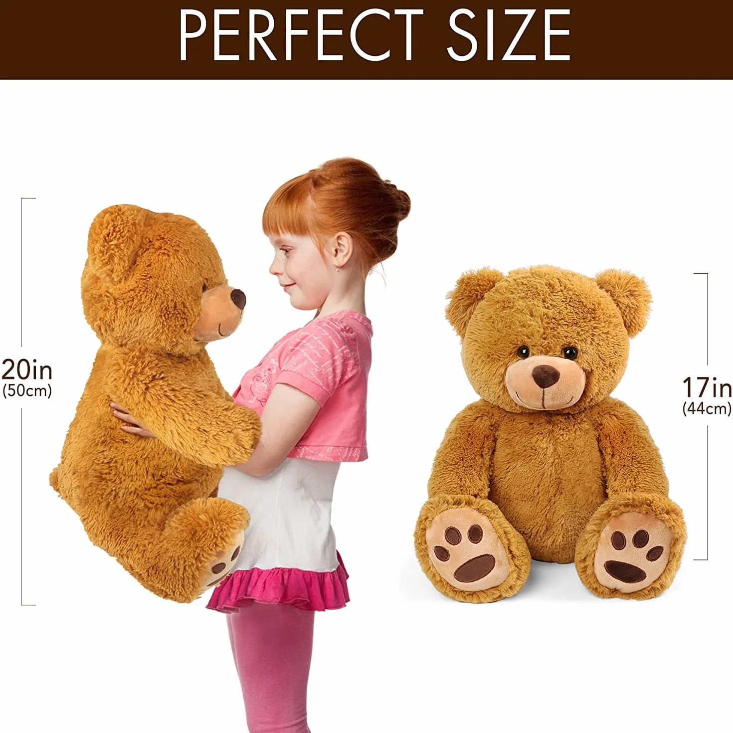 LotFancy Osito de Peluche 50 cm, Oso Suave, Juguete con Huellas Marrón para Niños