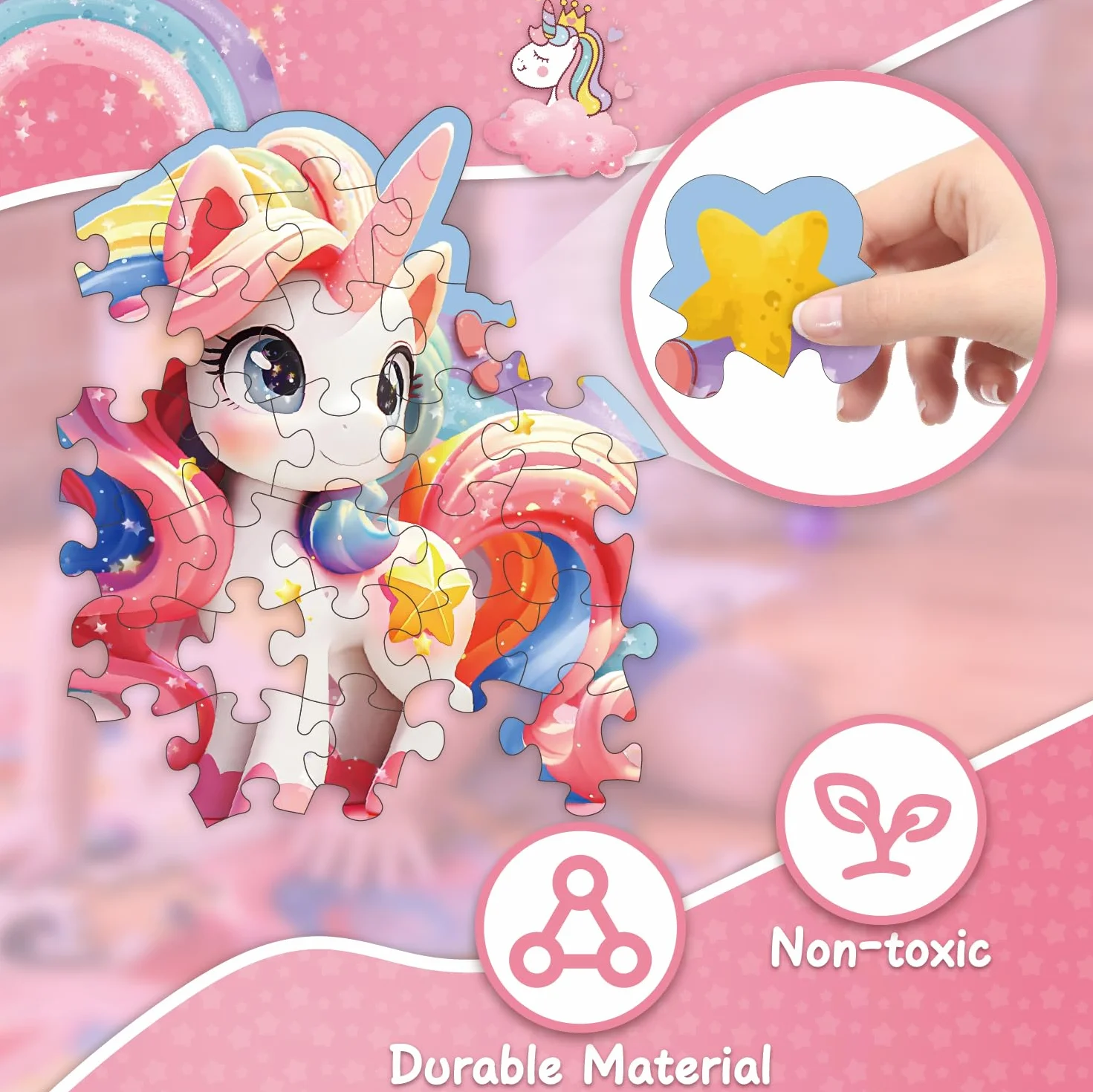 Kiztoys Puzzle de suelo de unicornio para niñas - Regalos de unicornio para niños 3 4 5 6 7 8 años 45 piezas grandes bonitos rompecabezas rosa juguete a partir de 3 – 8 años