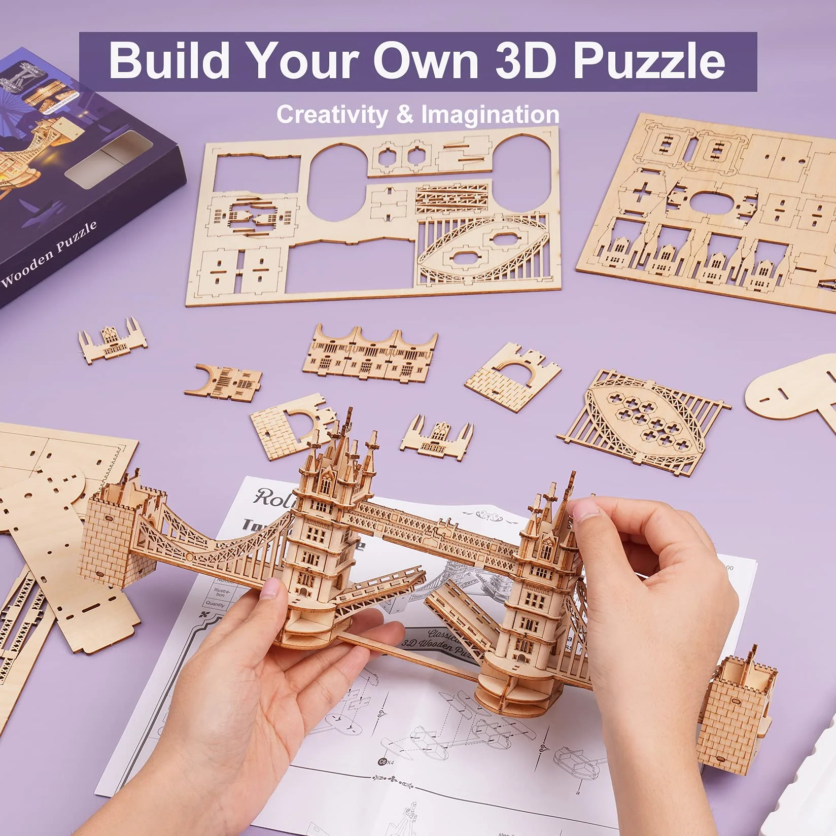 Rolife Puzzle 3D Madera Antiguo Maquetas para Montar para Construir Adultos Niñas Puente de la Torre 113 Piezas, Tower Bridge, Sin Pilas en el Paquete