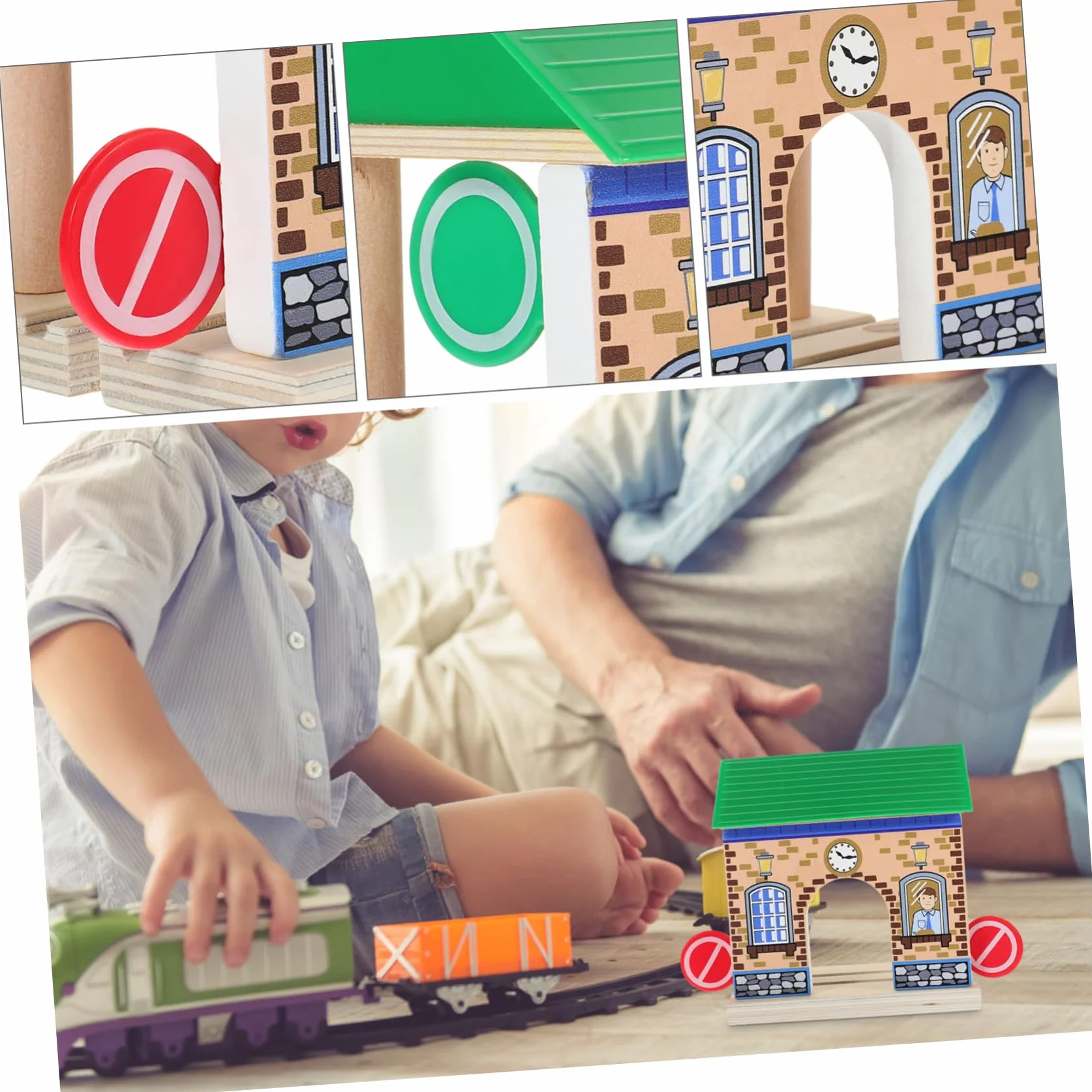 Toyvian Accesorio Superficie Pulida y Resistente de Estación de Tren de Juguete de Madera para Juegos Infantiles en Interiores y Exteriores