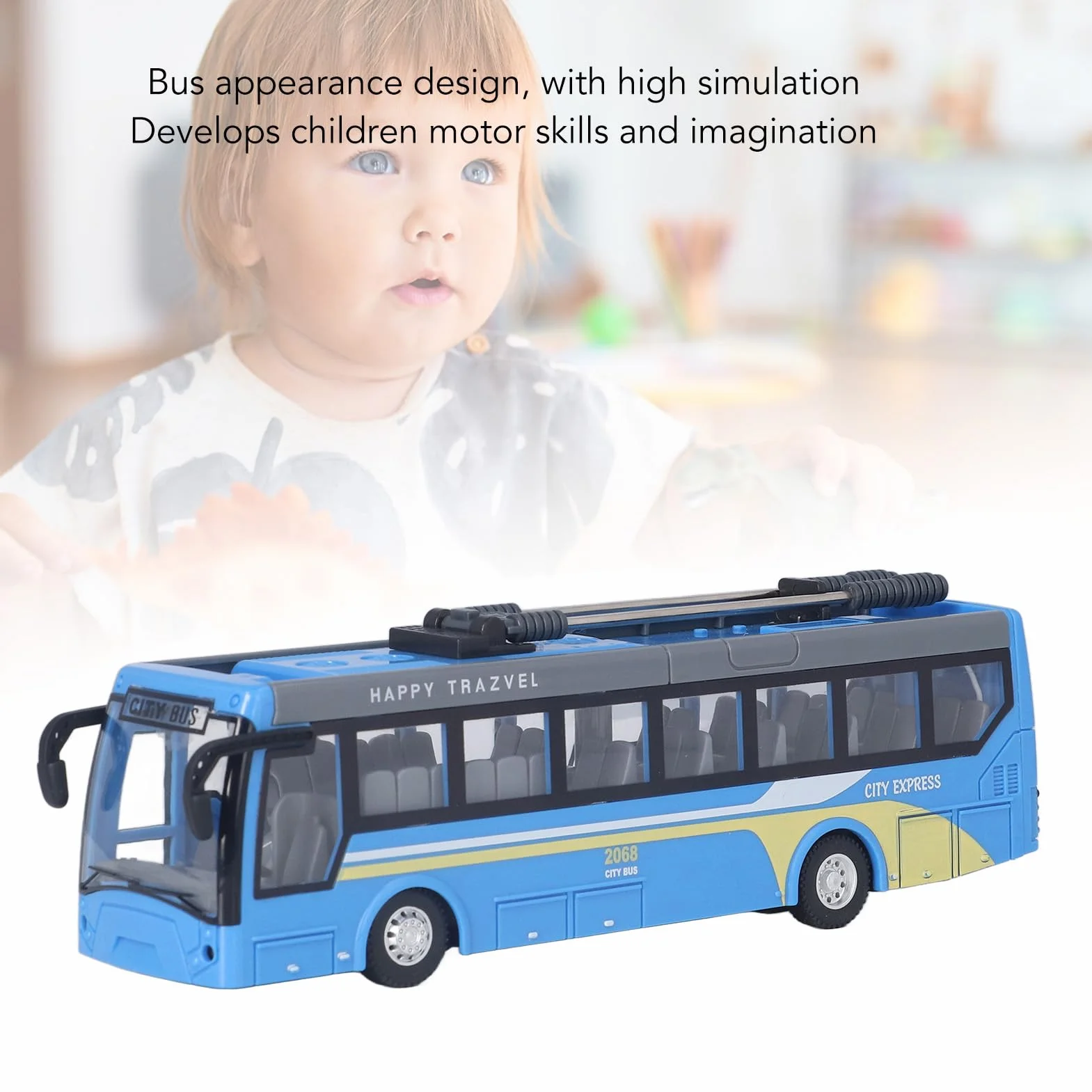 Control remoto autobús alta simulación todas las direcciones conducción recargable RC autobús escolar para niños (azul)