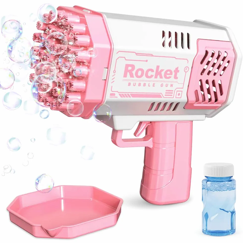 Pistola de Burbujas, Cartoon Pistola de Burbujas para Niños, Juguete de Verano, Actividad al Aire Libre, Regalo de cumpleaños, Rosa