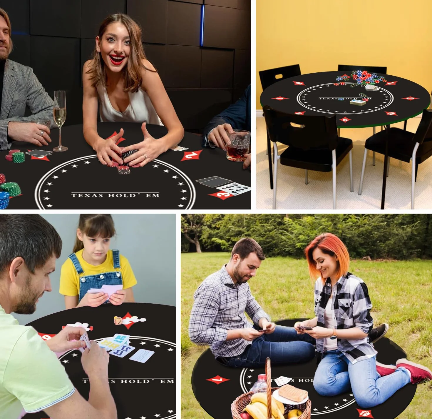 Texas Holdem Alfombra de póquer 60/80/100/120/140 cm, Redonda, portátil, Alfombra de póquer, diseño Decorativo para 8 Jugadores, diseño de Juego