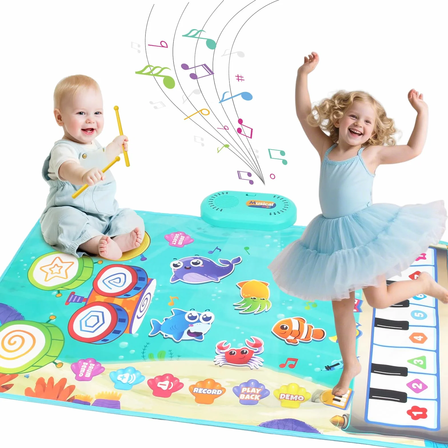 Juguetes 1 Niños Año, Alfombra Musical para Bebés con Piano, Tambor y 6 Animales Marinos, Regalo Ideal para Bebé Niños de 1 a 3 Años (Cumpleaños, Navidad, Bautizo)