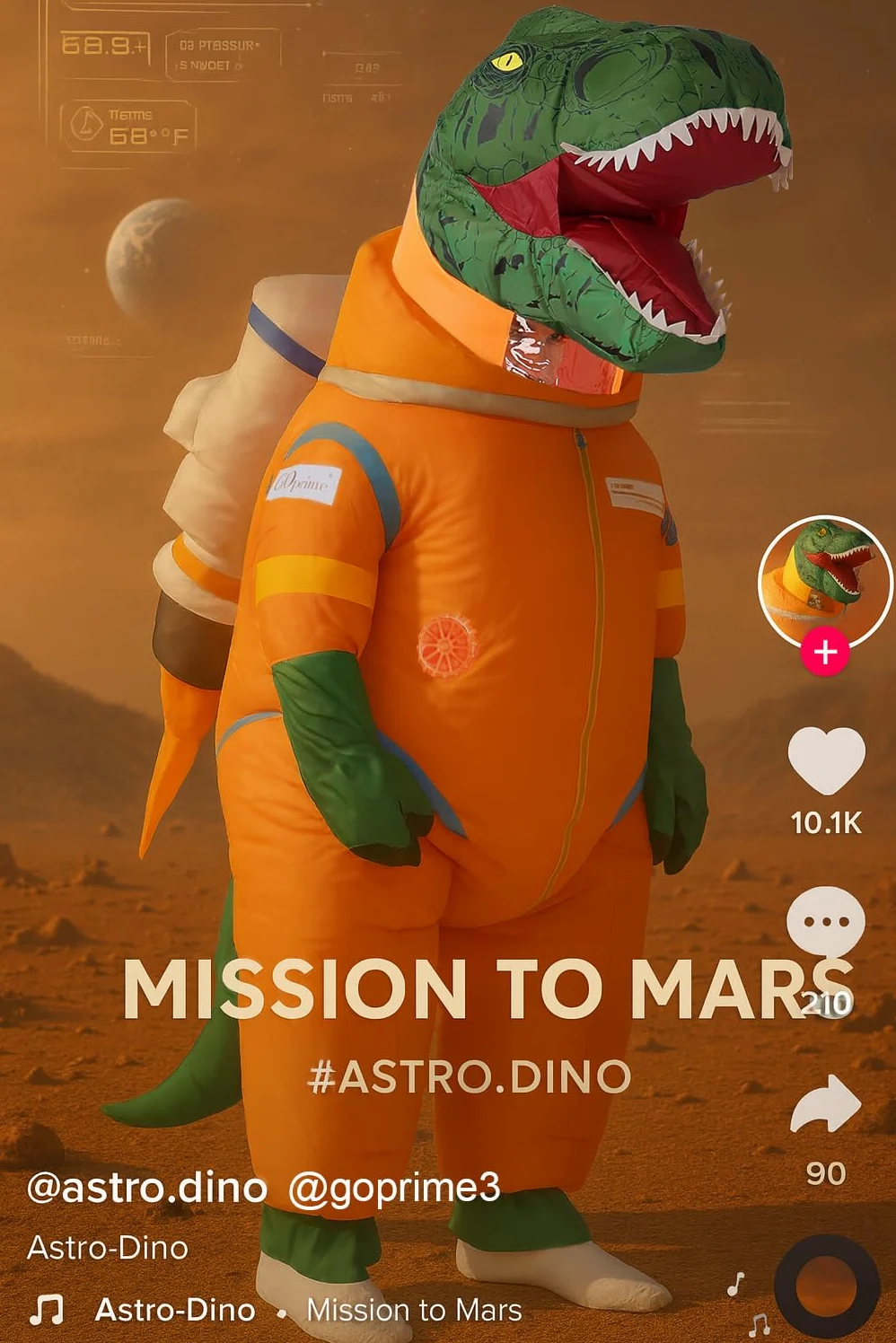 GOPRIME Disfraz inflable de astronauta de dinosaurio, traje espacial T Rex, talla para adulto