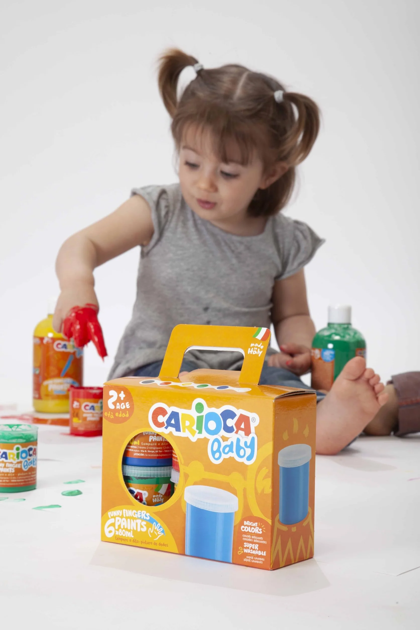 Carioca Pintura de dedos para bebé 2+| Caja con 8 témperas Baby pensanda para los más pequeños que no utilizan pincel | No tóxicas y sin olor | 8 colores en vasitos de 50 ml