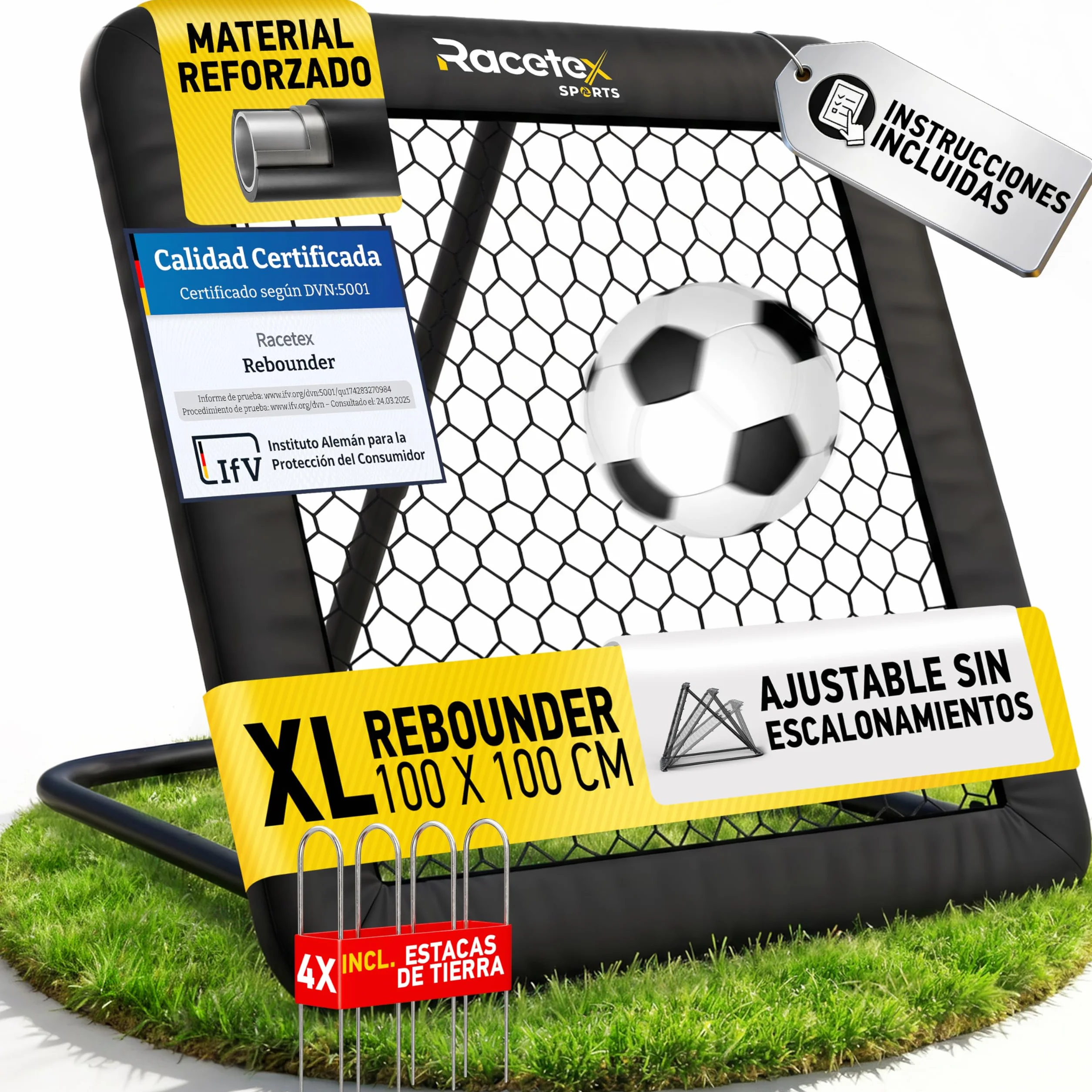 Racetex Fútbol Rebounder Negro Acero Inoxidable