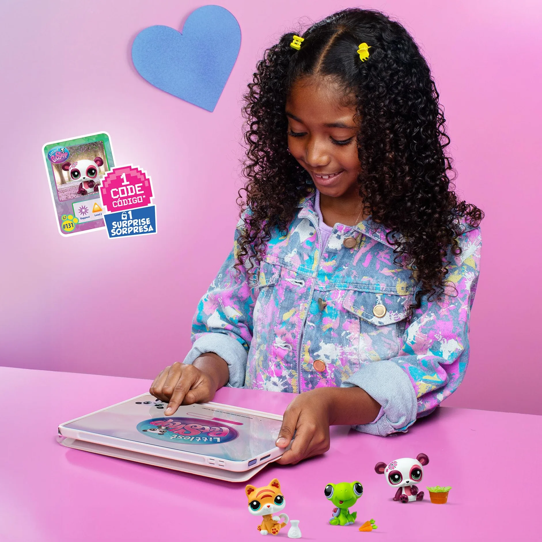 BANDAI - Littlest Pet Shop - DÍA DE SPA BF00638, 3 Mascotas, 10 Accesorios, 1 Tarjeta de coleccionista, 1 código Virtual, Generación 7 Mascotas 172, 173, 174, Figuras de LPS, a Partir de 4 años