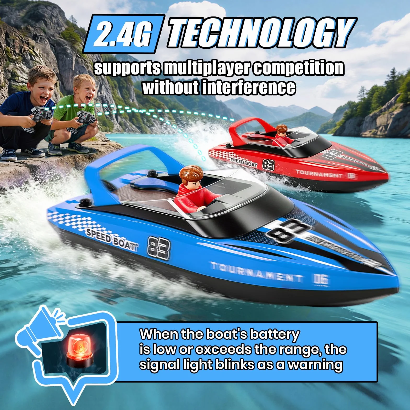 YOOHBERRYS Barco Teledirigido 2 Piezas, 2,4 GHz Barco de Control Remoto con Luces LED para Piscinas y Lagos, Barcos RC Regalo Juguete para Niños y Adultos (2PCS)