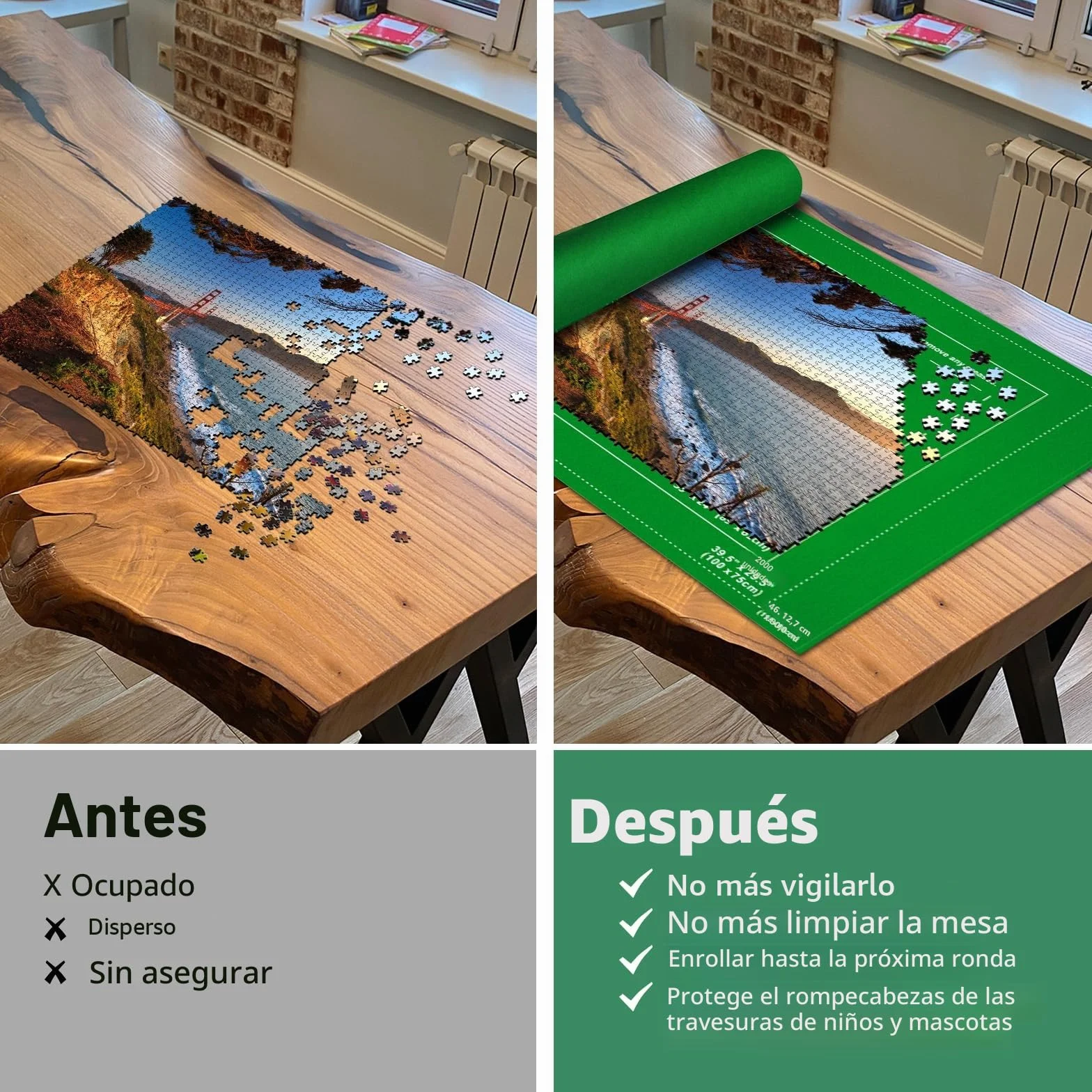 MOZOOSON Tapete Puzzle 2000 Piezas, Puzzle Mat Roll Fieltro Tapete para Puzzle, Alfombra Puzzle, Accesorios para Guardar Los Puzzles con 6 Puzzles Clasificadores