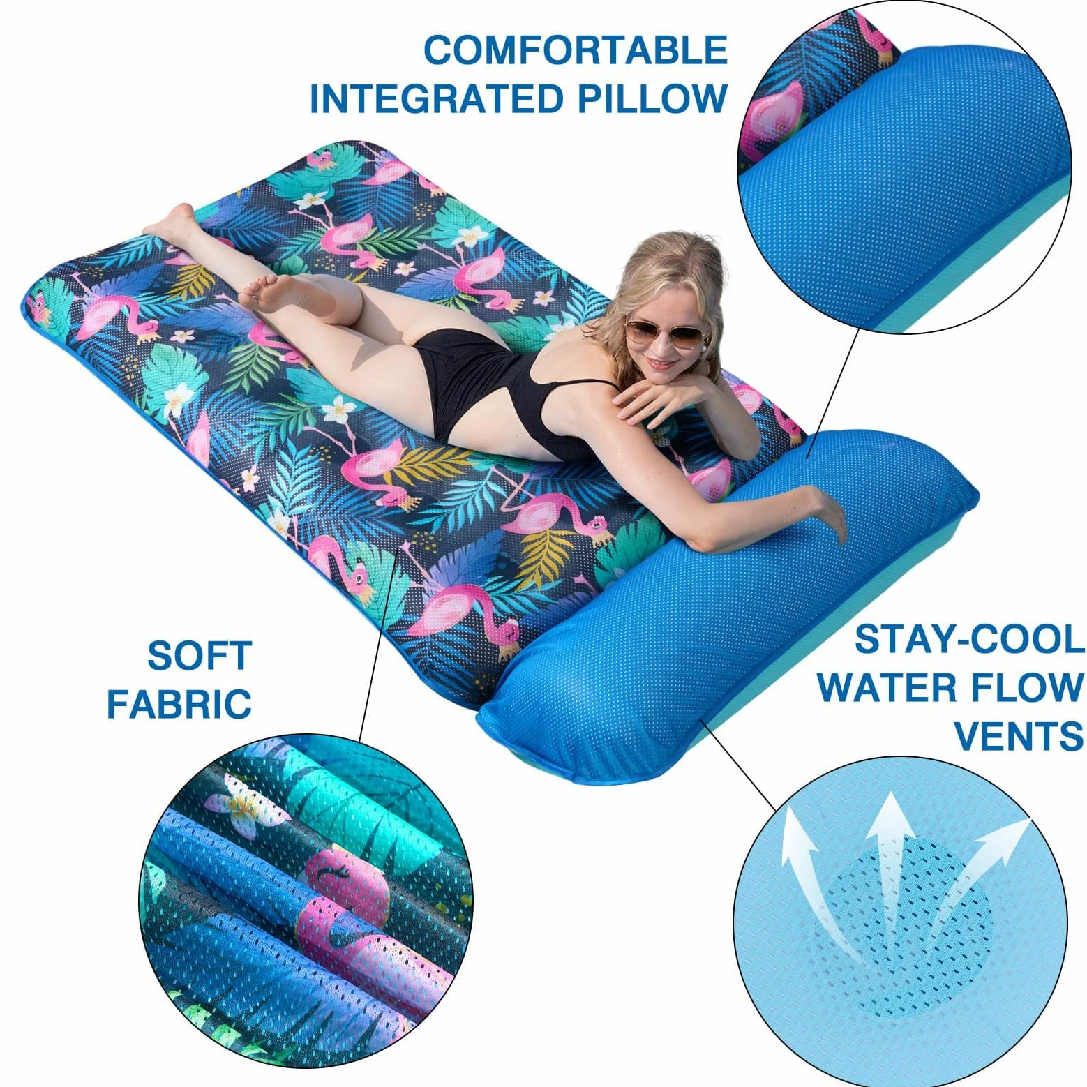 WERNNSAI Colchón hinchable para piscina, 188 x 95 cm, colchón de aire, hamaca para adultos, silla de natación, tumbona de agua como accesorio para piscina, piscina y playa, flamencos