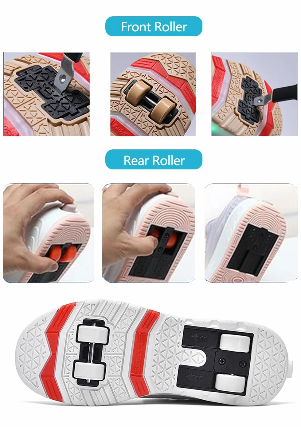 Zapatos con Ruedas para Niñas y Niños, Patines Multiusos 2 en 1, Zapatillas Deportivas Retráctiles