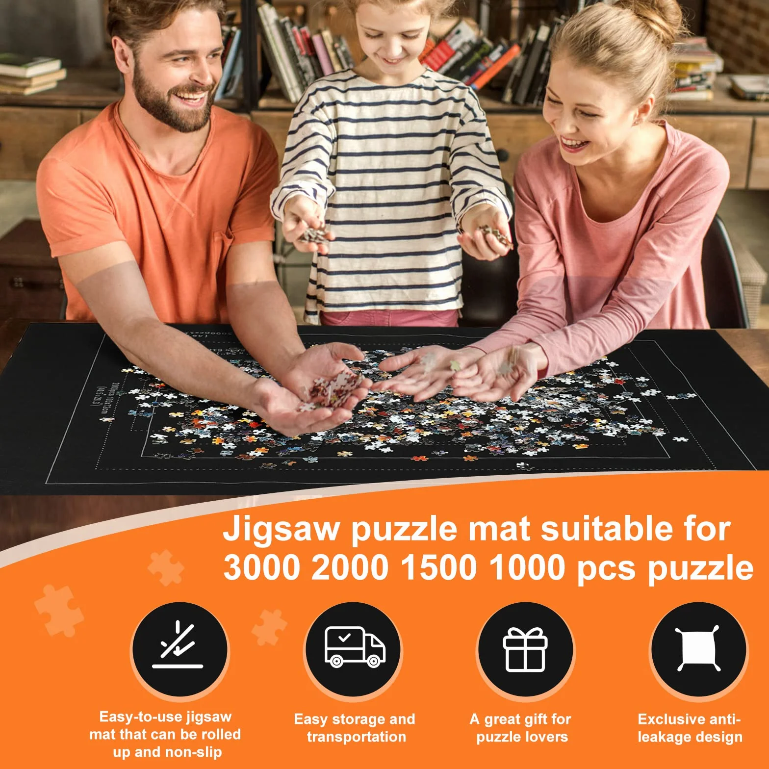 Tapete Puzzle, Tapete para Enrollar Puzzles, Tapete para Puzzles 3000 Piezas, Puzzle Mat Negro,Estera de Rompecabezas Portátil, Puzzle Mat Roll