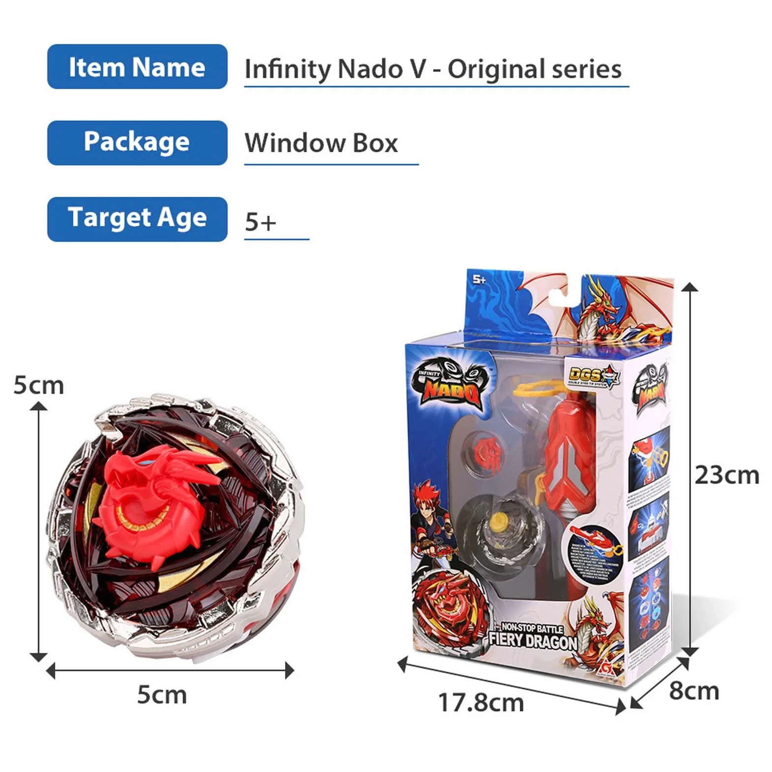 INFINITY NADO Peonza de Metal con Lanzador Magnético Fiery Dragon, Juguete para Niños 5-12 Años, Rojo