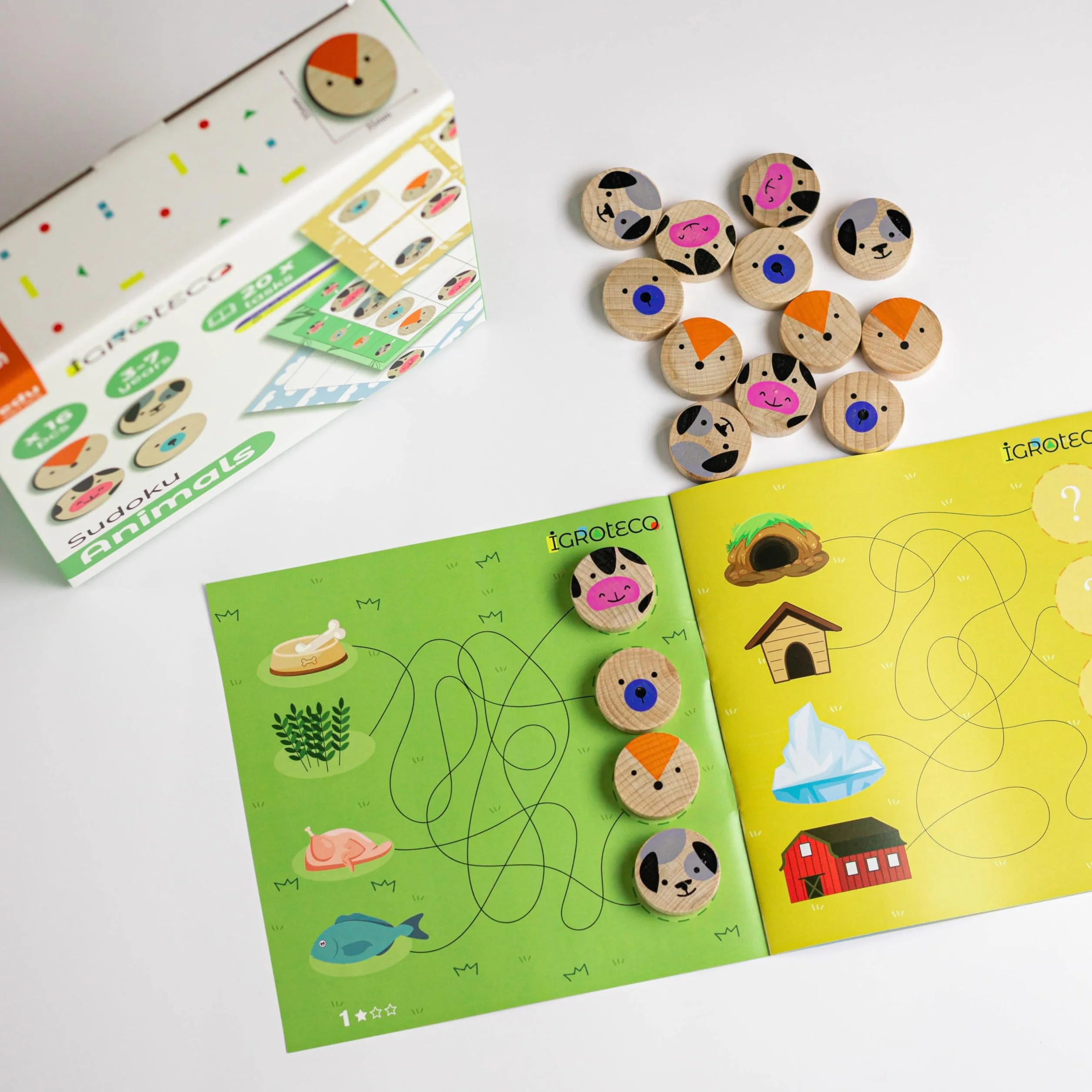 Sudoku Animales de Madera Juego Educativo 4x4 20 Tareas a Partir de 3 Años