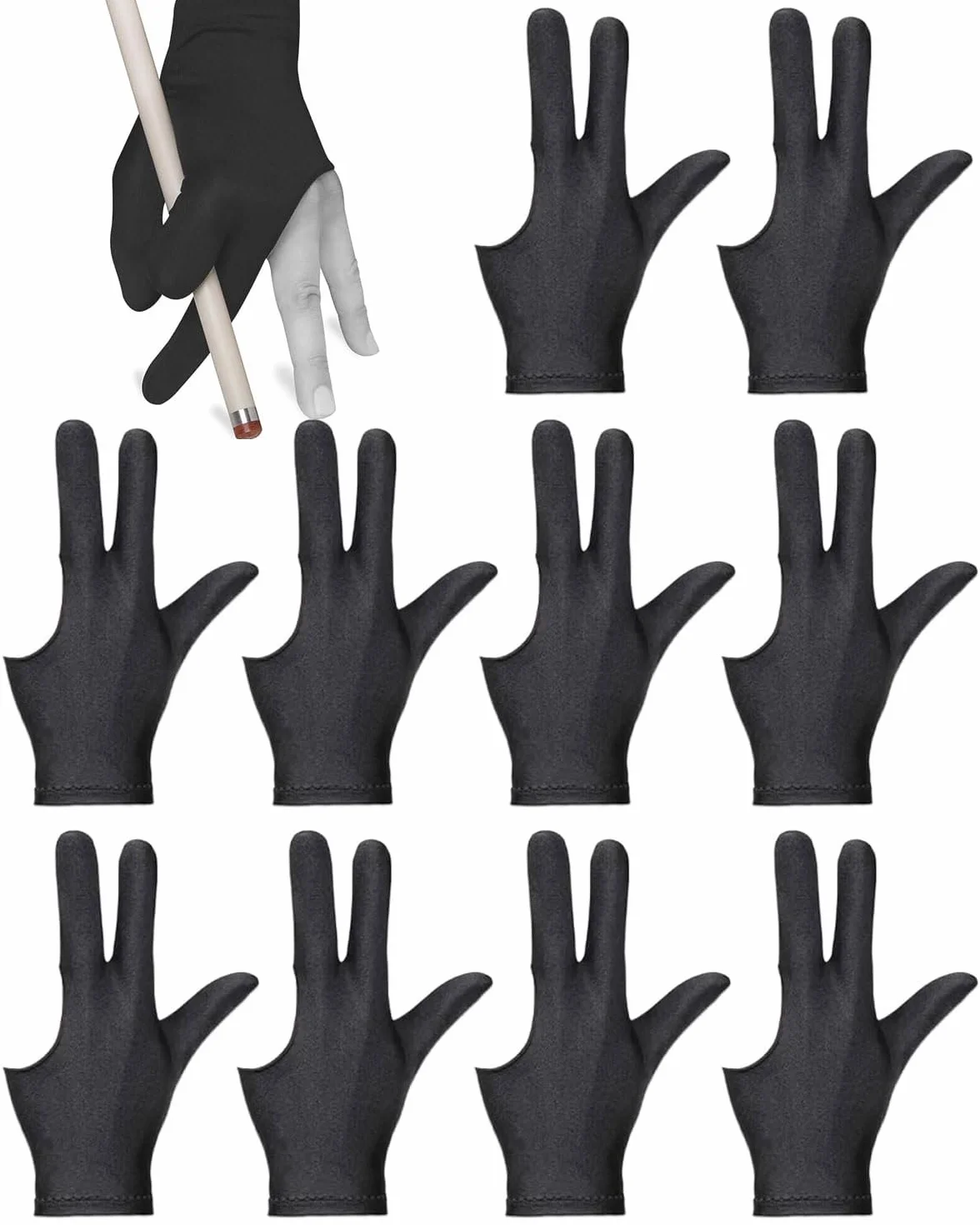 Guantes de billar con 3 dedos elásticos unisex para zurdos
