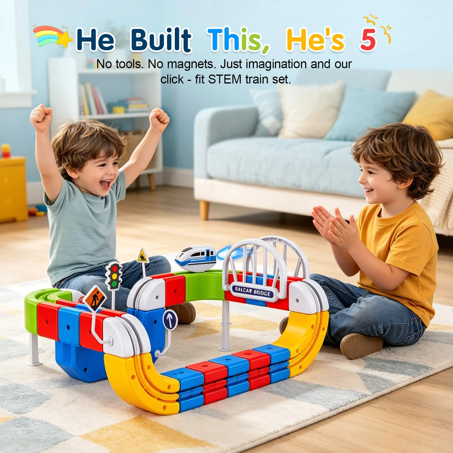 Tren Eléctrico Niños 82 Piezas con 1 Tren – Pista 3D Antigravedad klick-Rail, Bloques de Construcción DIY Cube Track, Juguete Educativo Stem para Niños de 4 a 8 Años