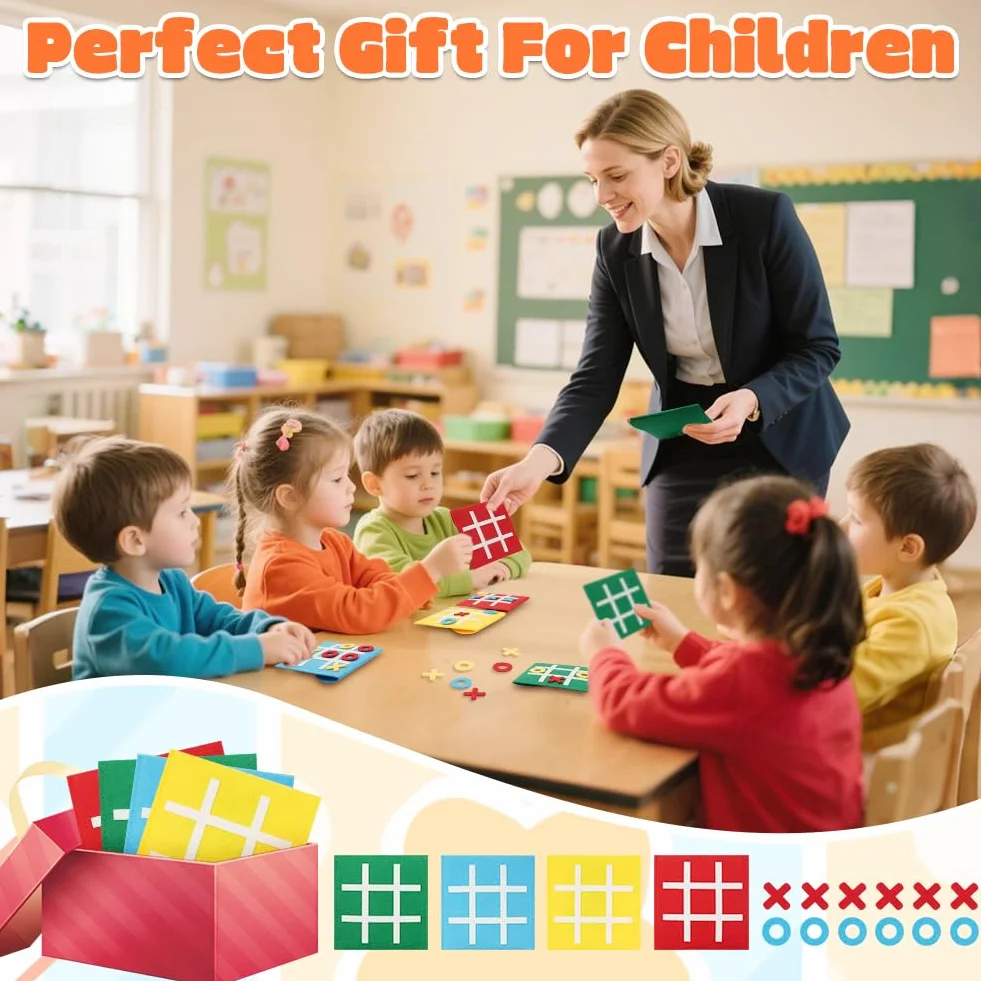 Tres en Raya Niños Animales Pack 16, Mini Juego de Mesa de Fieltro, Regalos Alumnos Primaria, Detalles Cumpleaños Niños, Juego de Viaje, Multicolor