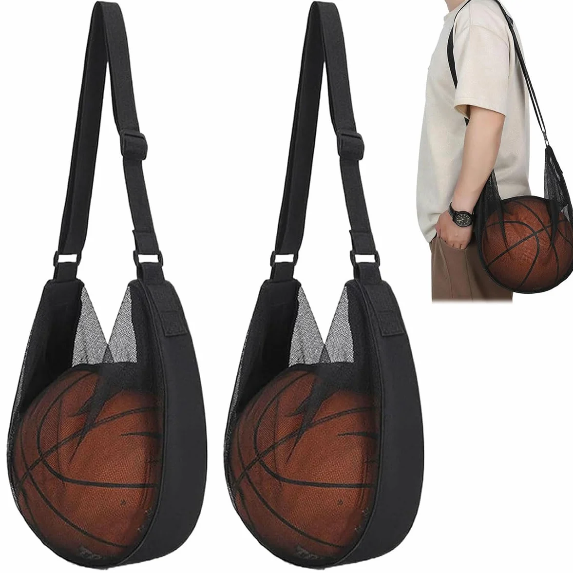 Bolsa de Red para Balones, Mochila de Entrenamiento para Baloncesto Fútbol Tenis, Negro