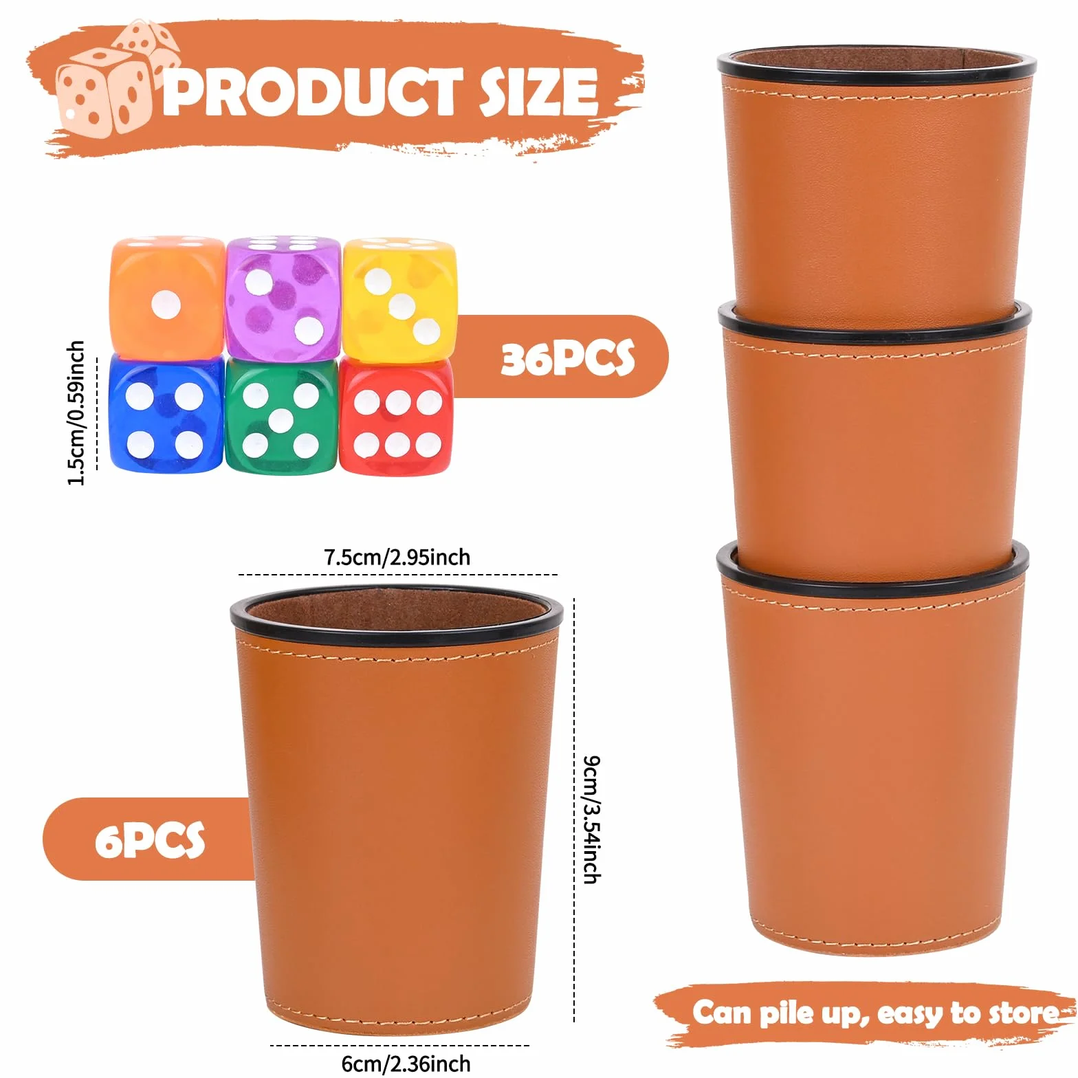 Cubilete Dados Poker, Juego de Dados, 6 Cubiletes Y 36 Dado, Taza de Dados de Cuero, para Juegos De Fiesta Interactivos, Juguetes para Lanzar (Marrón)