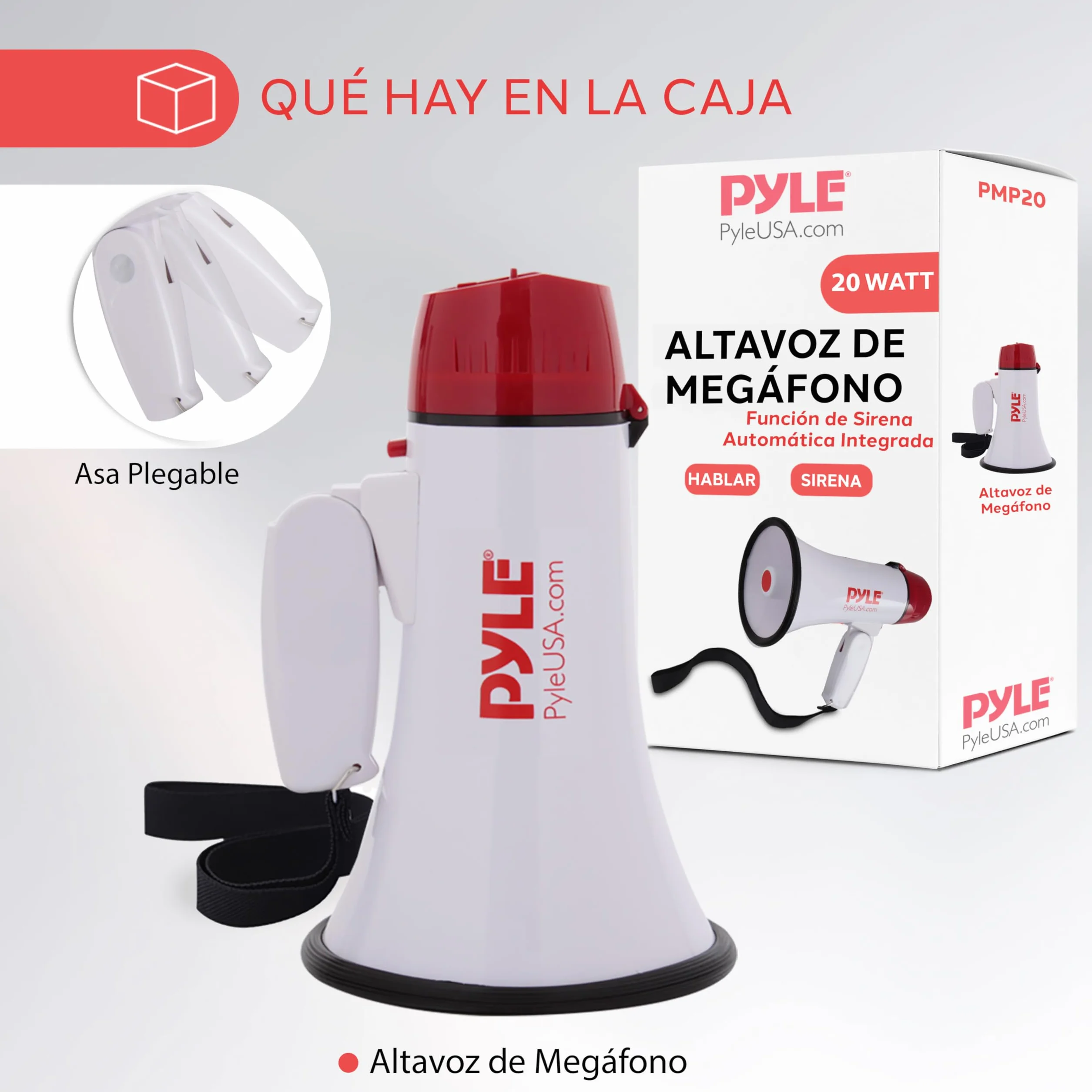 Pyle Megafono Portatil 20V Sirena Incorporada 800 Yardas