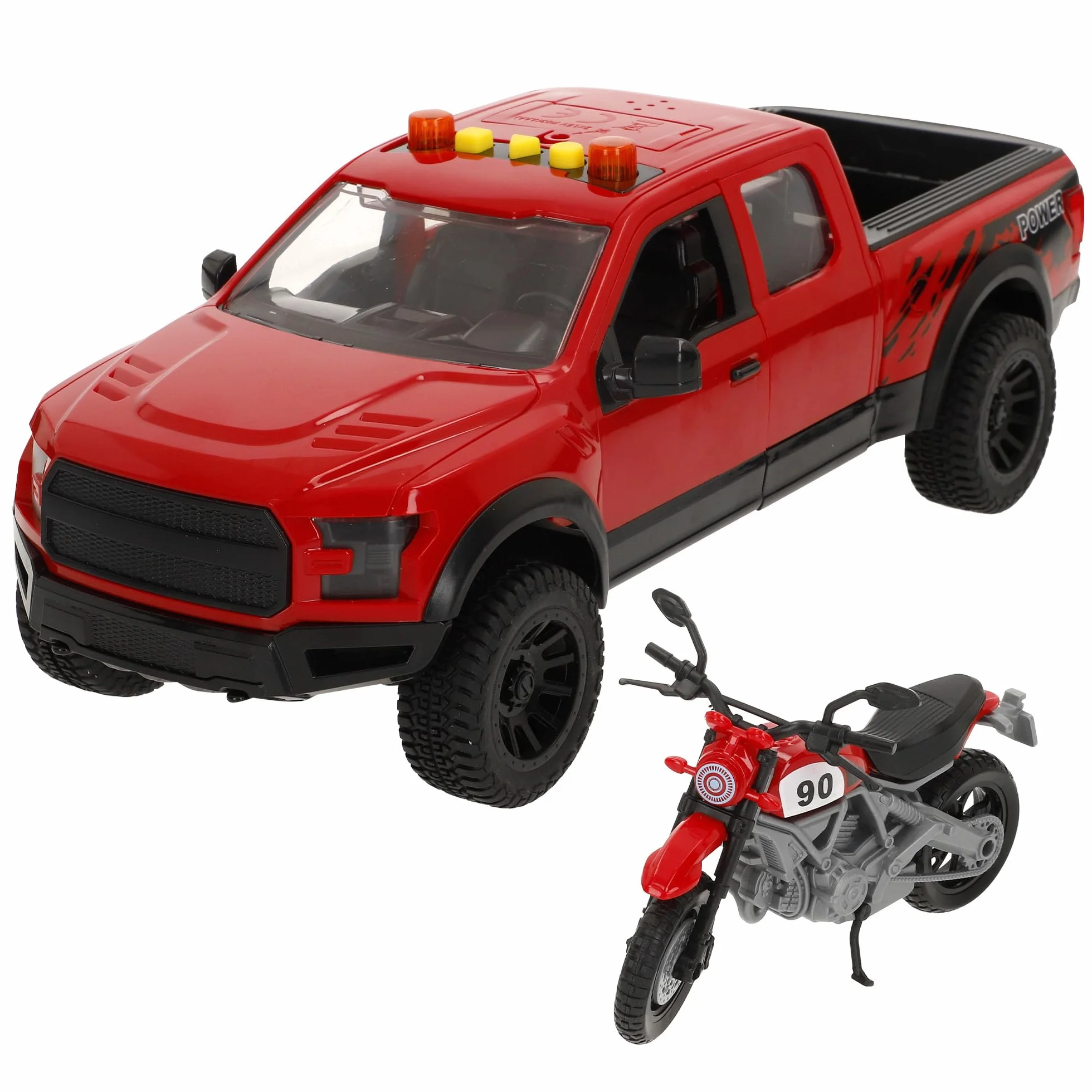 ColorBaby Speed & Go Coche Pick up con Moto, Sistema de fricción, Luces y Sonido, Puertas funcionales, Vehículo de Rescate, Escala 1:12, Niños a Partir de 3 años (39310)
