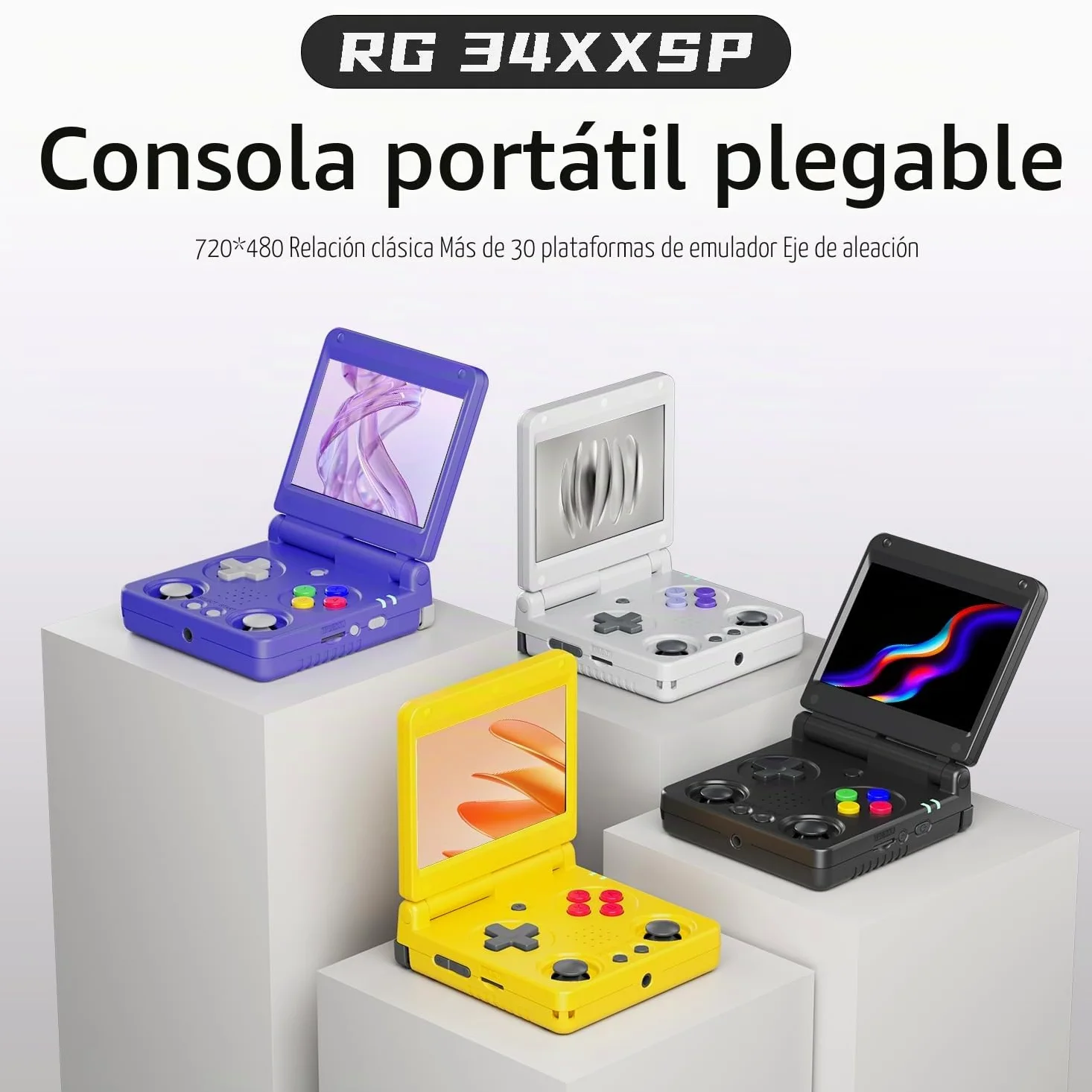 RG34XXSP - Consola de juegos plegable retro de mano, pantalla IPS de 3.4 pulgadas, sistema Linux hundido, doble joystick integrado, tarjeta TF de 64 G, emulador de mano, compatible con salida de TV