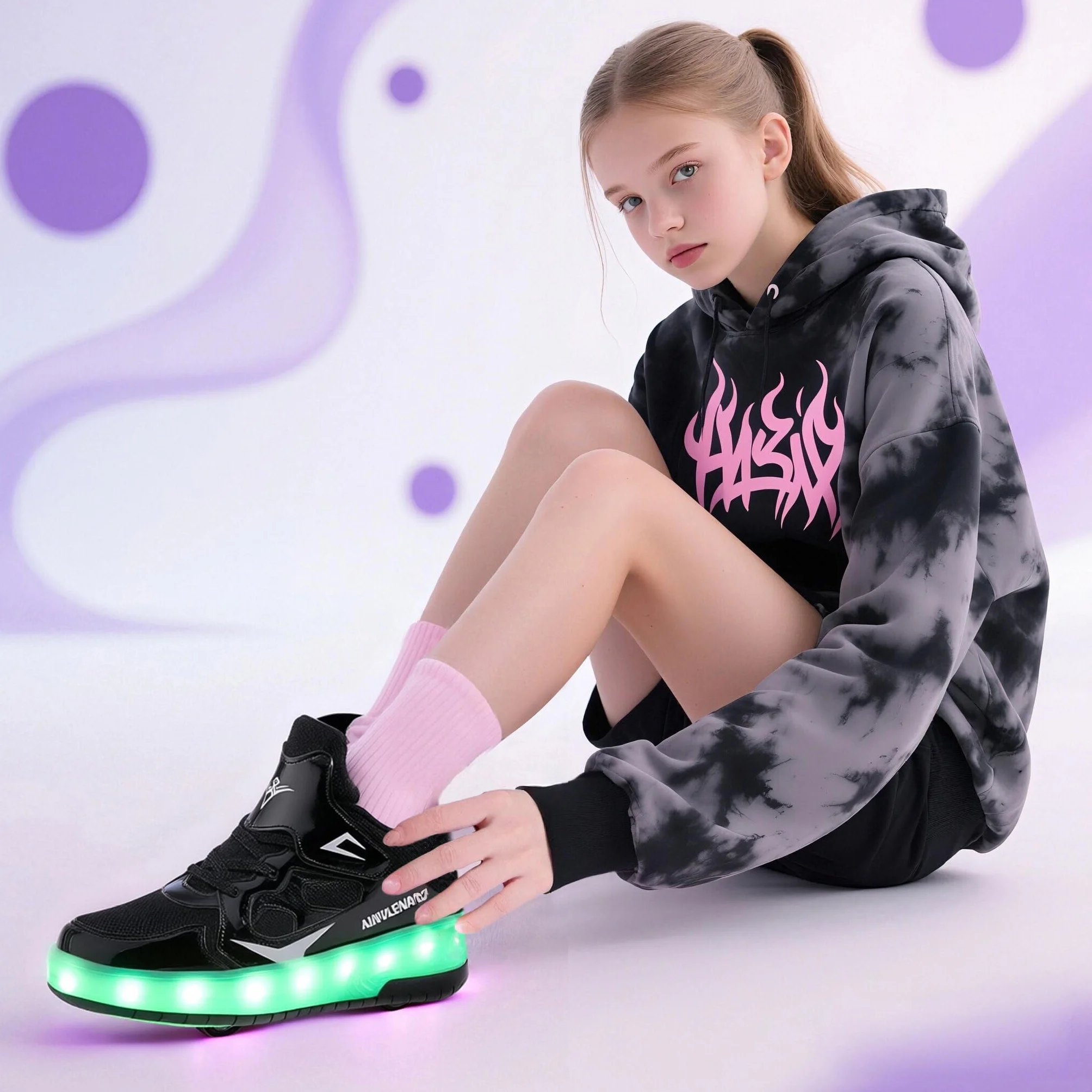 Zapatillas para niños con Dos Ruedas, luz Ajustable Cambio de Color, Carga USB, universales 27–40 EU