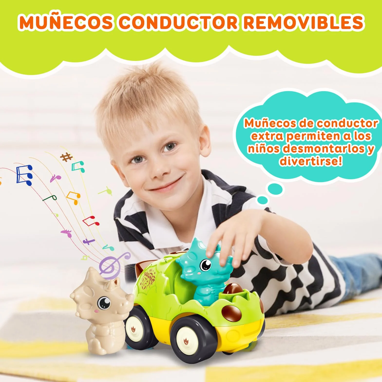 Coche de Dinosaurio RC para Niños Pequeños 18 Meses+ con Música y 2 Muñecas Intercambiables