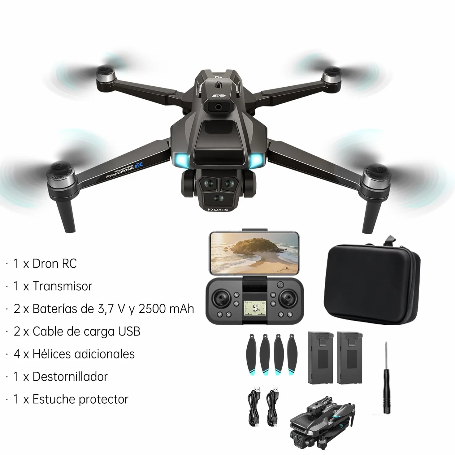 Dron con 4K HD Cámara para Adultos y Principiantes, 40+ min de Vuelo (2 Baterías),Mini Quadcopter RC Plegable WIFI con Motor Sin Escobillas, Doble Cámara, Selfies con Gestos