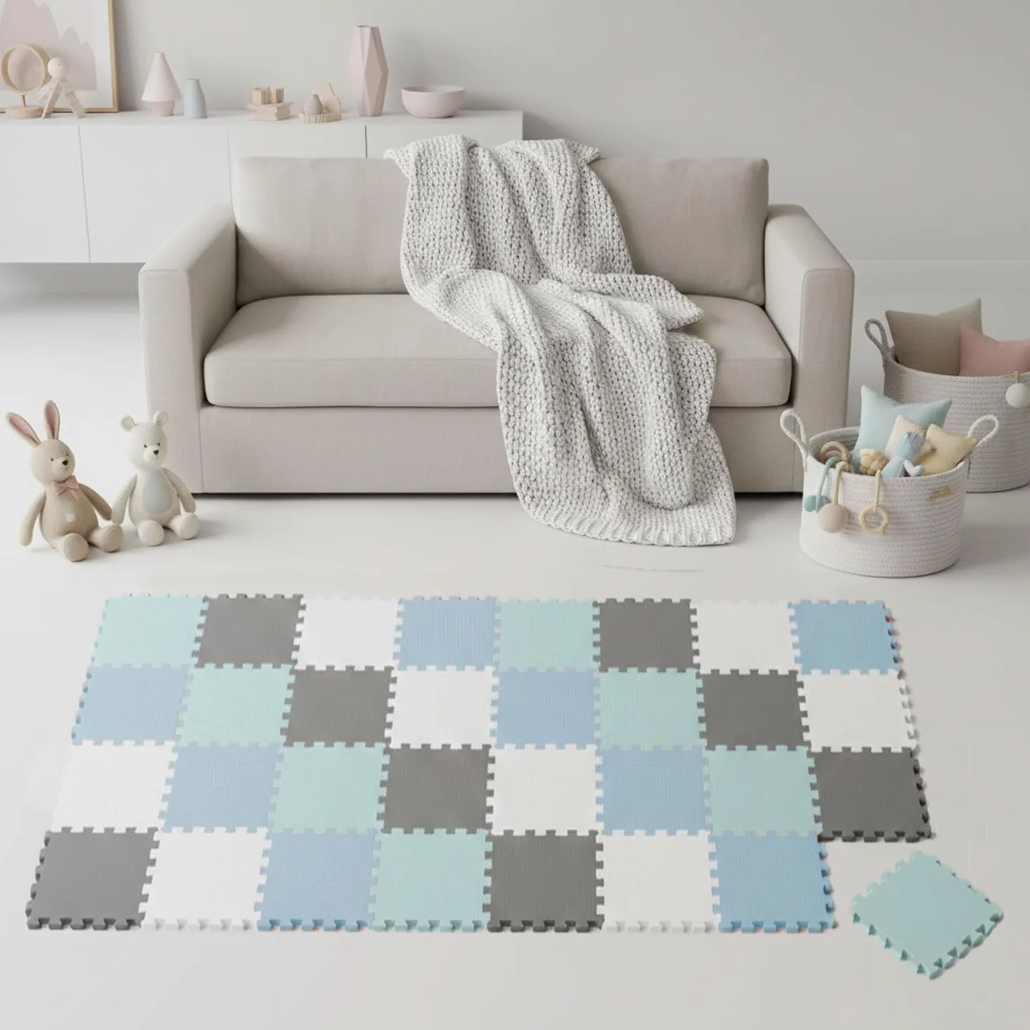LittleTom 36 Piezas Alfombra Bebé desde el Primer Mes - 30x30 cm Colchoneta de Espuma EVA Acolchada - Superficie Puzzle Antideslizante para Niños Pequeños - Suelo Protector para la Habitación Infantil