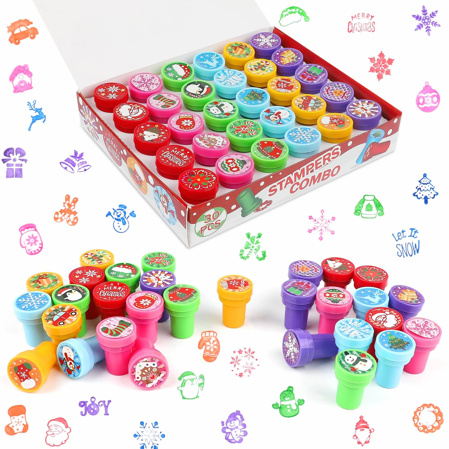 Sellos Navideños para Niños, 30 Piezas de Sellos de Juguetes, Sellos Autoentintables para Niños, Juego de Sellos para Bolsas de Fiesta de Navidad, Regalos de Fiesta, Juguetes Navideños