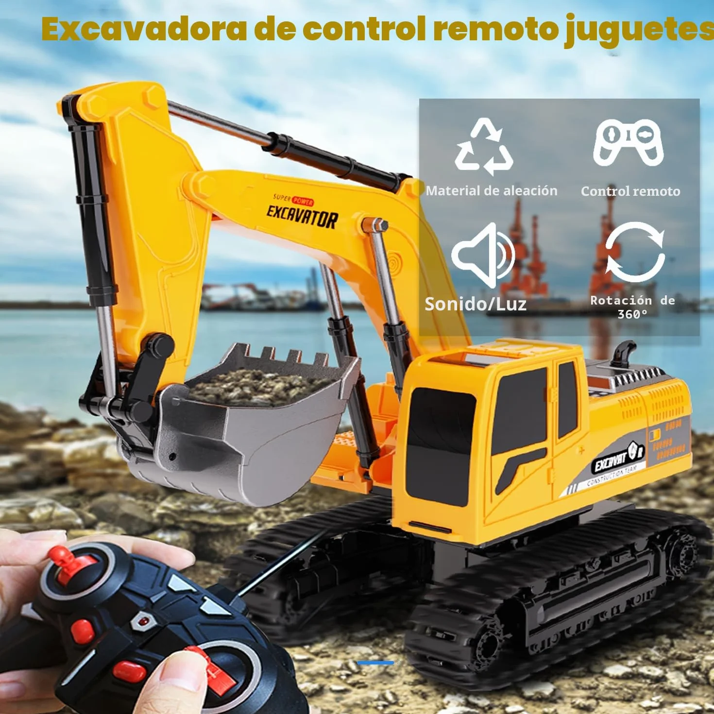 Excavadora de Control Remoto, Juguete de Arena de Ingeniería, Vehículo de Construcción, Coche de Juguete Para Niños