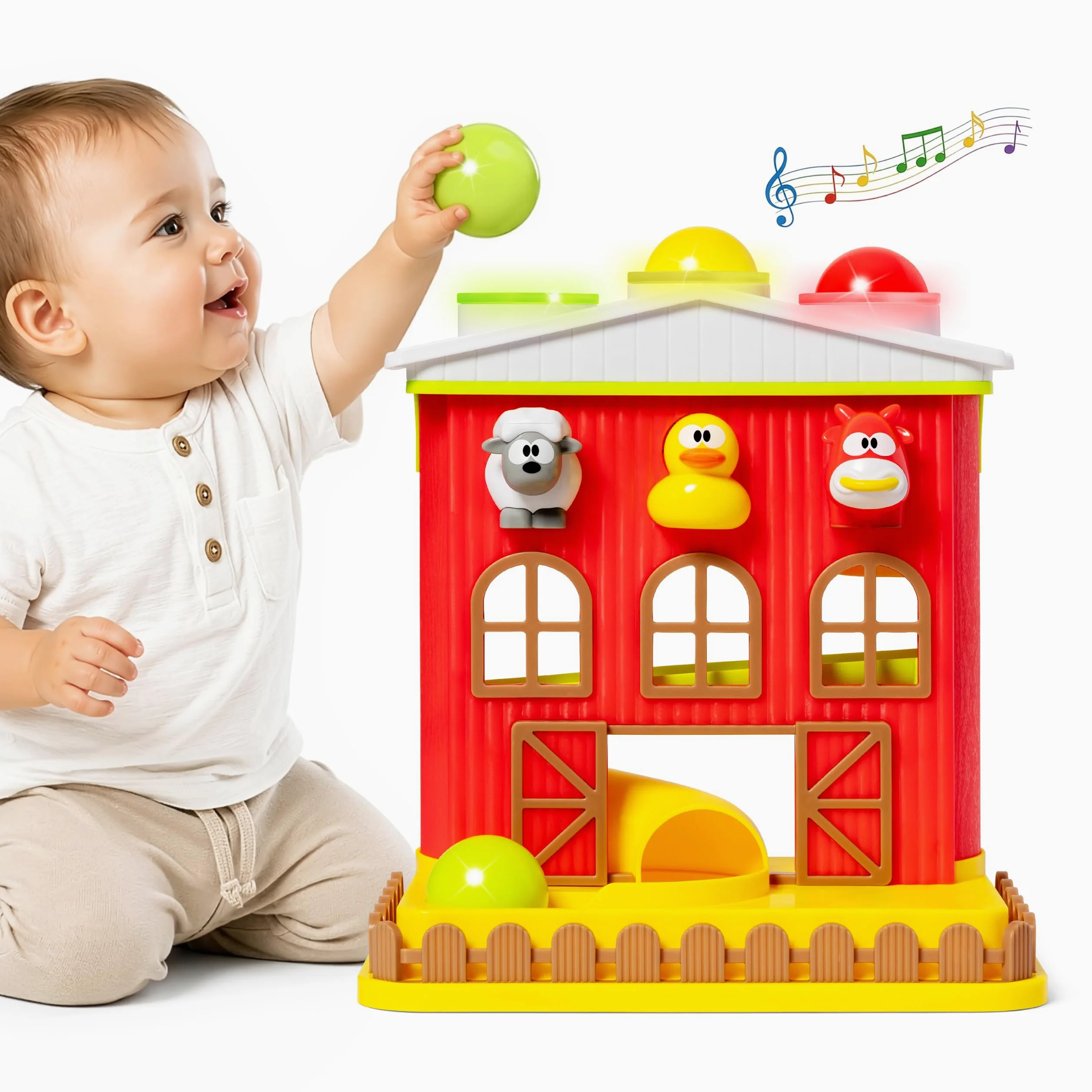 Farm 'n Play Pound A Ball Barn House, juguete de aprendizaje divertido interactivo para bebés y niños pequeños de 6 meses, juguetes Montessori para niños y niñas de 1 a 2 años