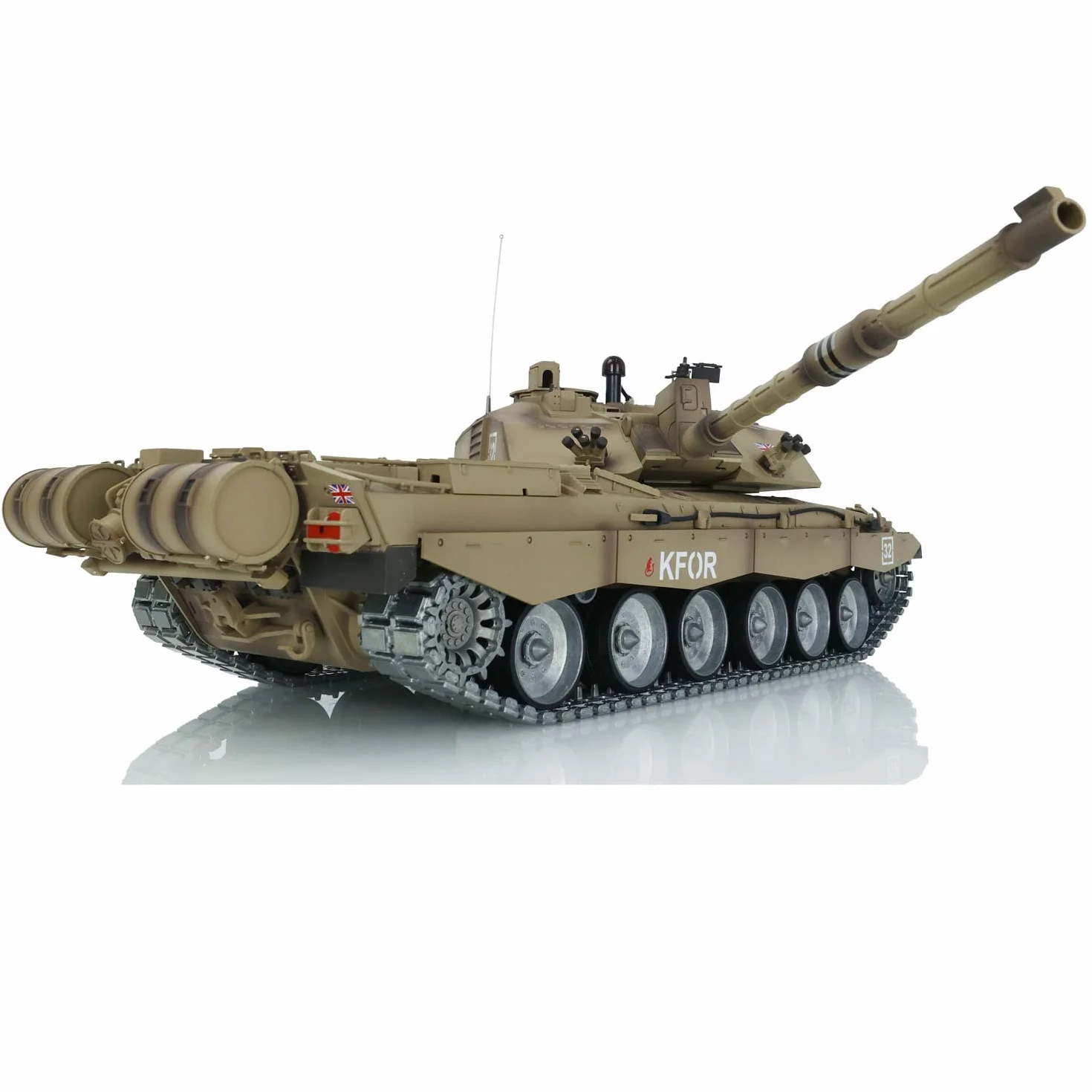 Heng Long 1/16 7.0 Personalizar Challenger II Tanque RC 3908 Torreta Giratoria 360° Orugas de Metal Combate por Infrarrojos Cañón Elevable Luz y Sonido, TH17741-AMZUS2-1