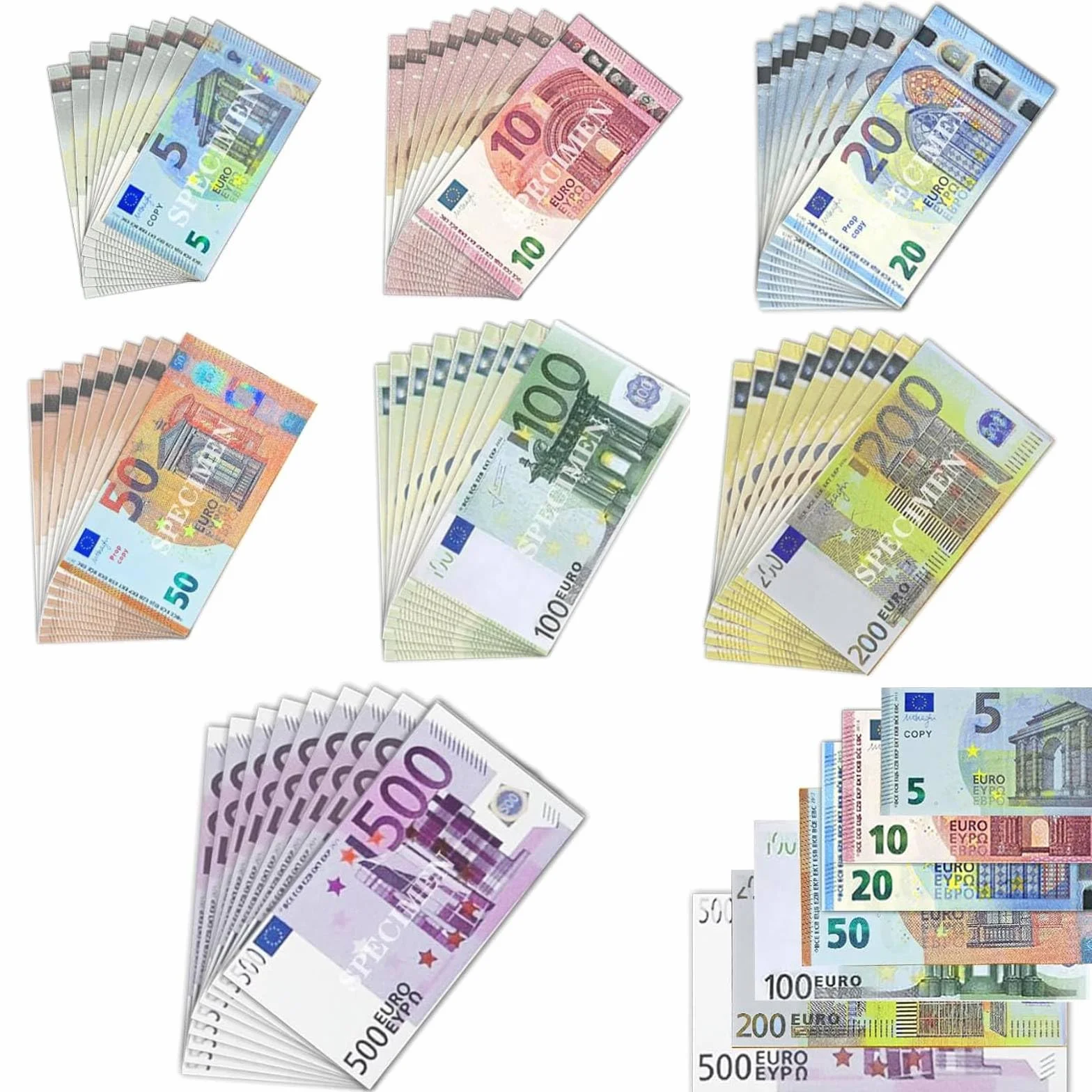 350 PCS Billetes Juguete, Billetes Falsos 5/10/20/50/100/200/500 Billetes de Juguete, para Aprender, Caja Registradora Juguete, Jugar a Roles y Disfrutar del Juego