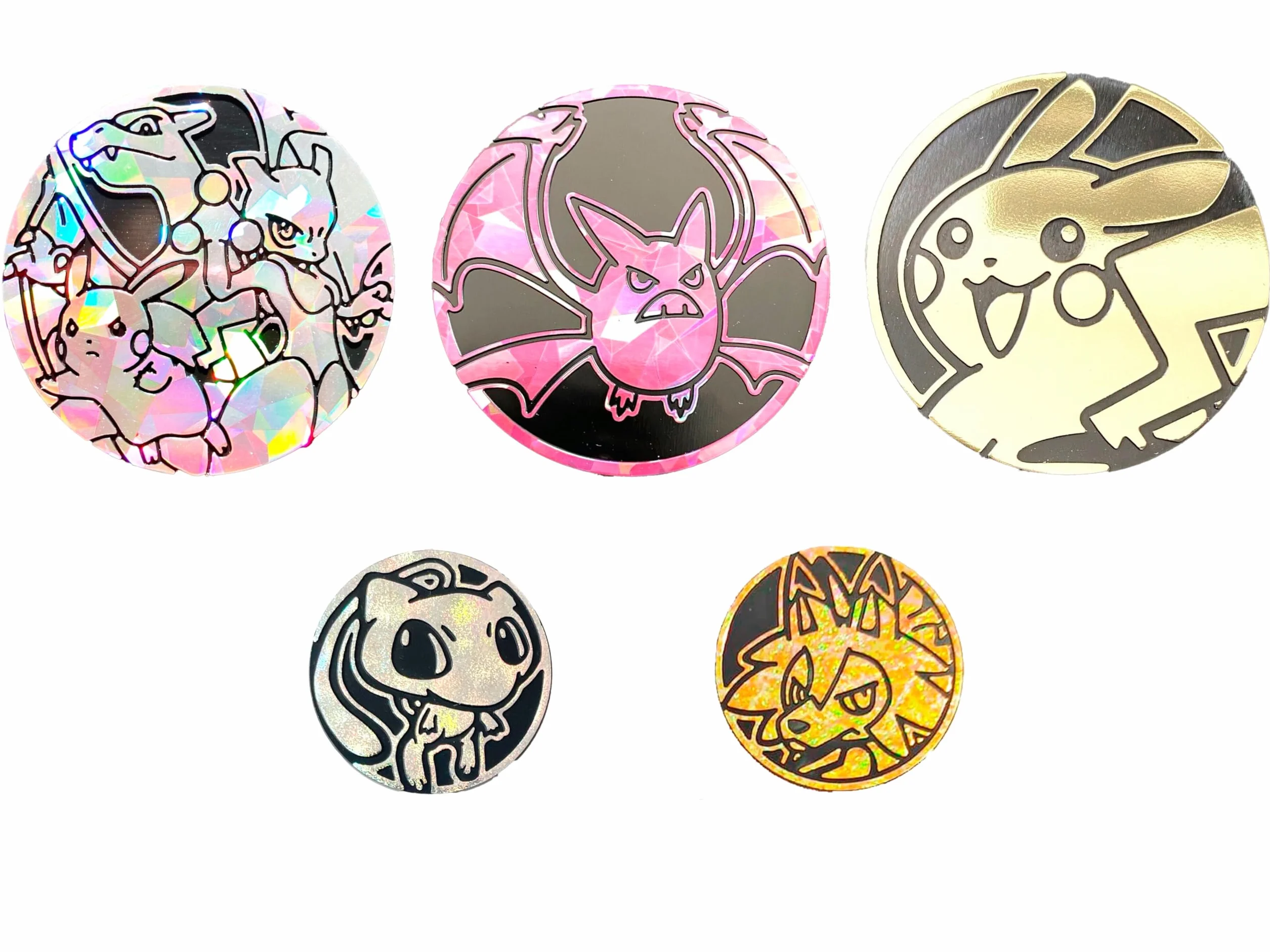 Monedas Pokemon Auténtico Pack de 5, Diferentes Tamaños, Plata, Accesorio Oficial para Juego de Cartas Pokemon Ideal para Calendario Adviento