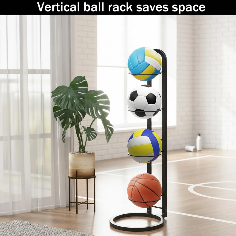 Estante para Balones de Futbol, Soporte 3 Niveles Almacenamiento Vertical para Fútbol Baloncesto Balonmano Voleibol