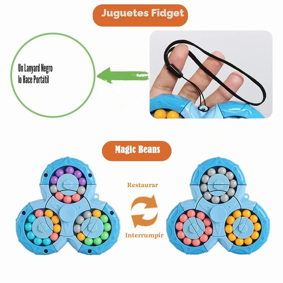 Set 2 en 1 Magic Bean - Juego de Habilidad-IQ Game-Magic Cube- Aliviar el estrés y Reducir la ansiedad Regalos navideños para Adultos y niños (Azul+Azul)