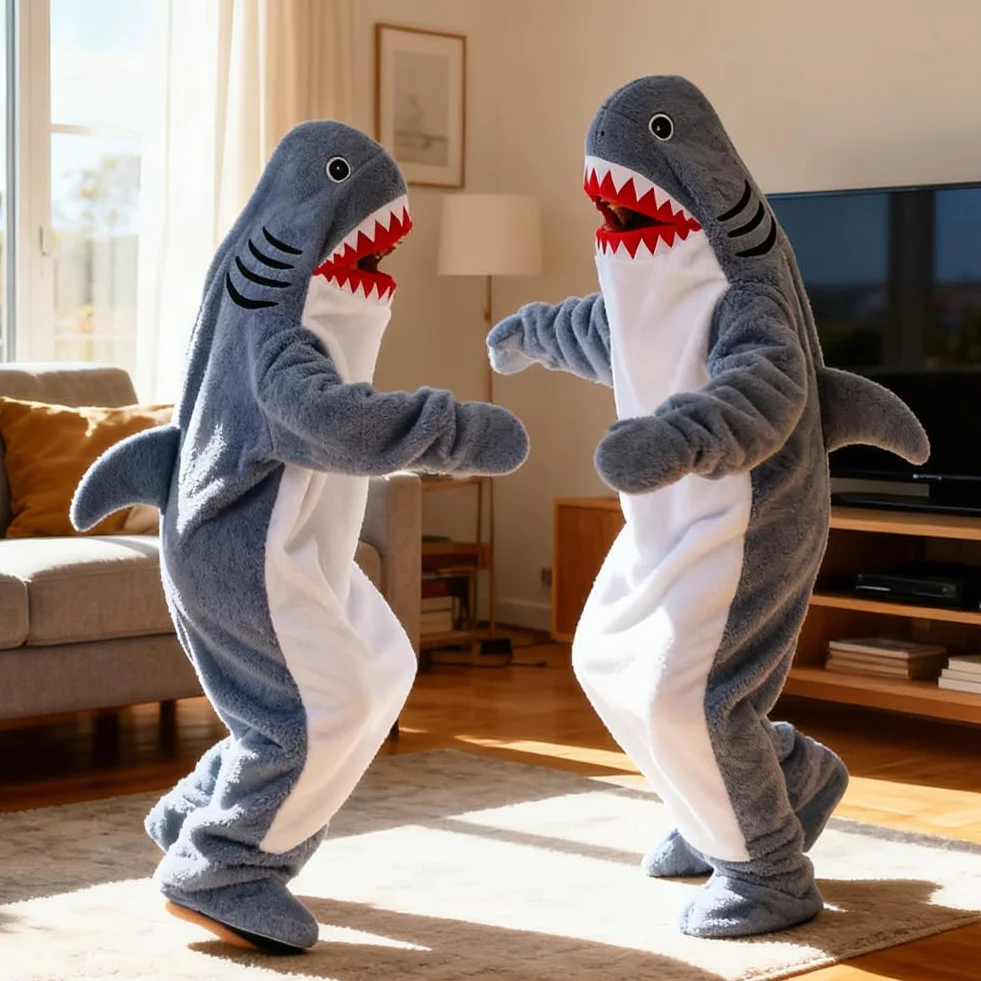 FARYODI Hai Sudadera Manta con Capucha S-XXL, Saco de Dormir con Capucha Shark, Mono de Franela Shark con Pies, Manta de Fanela, Regalo para Fiestas de Pijamas de Dibujos Animados
