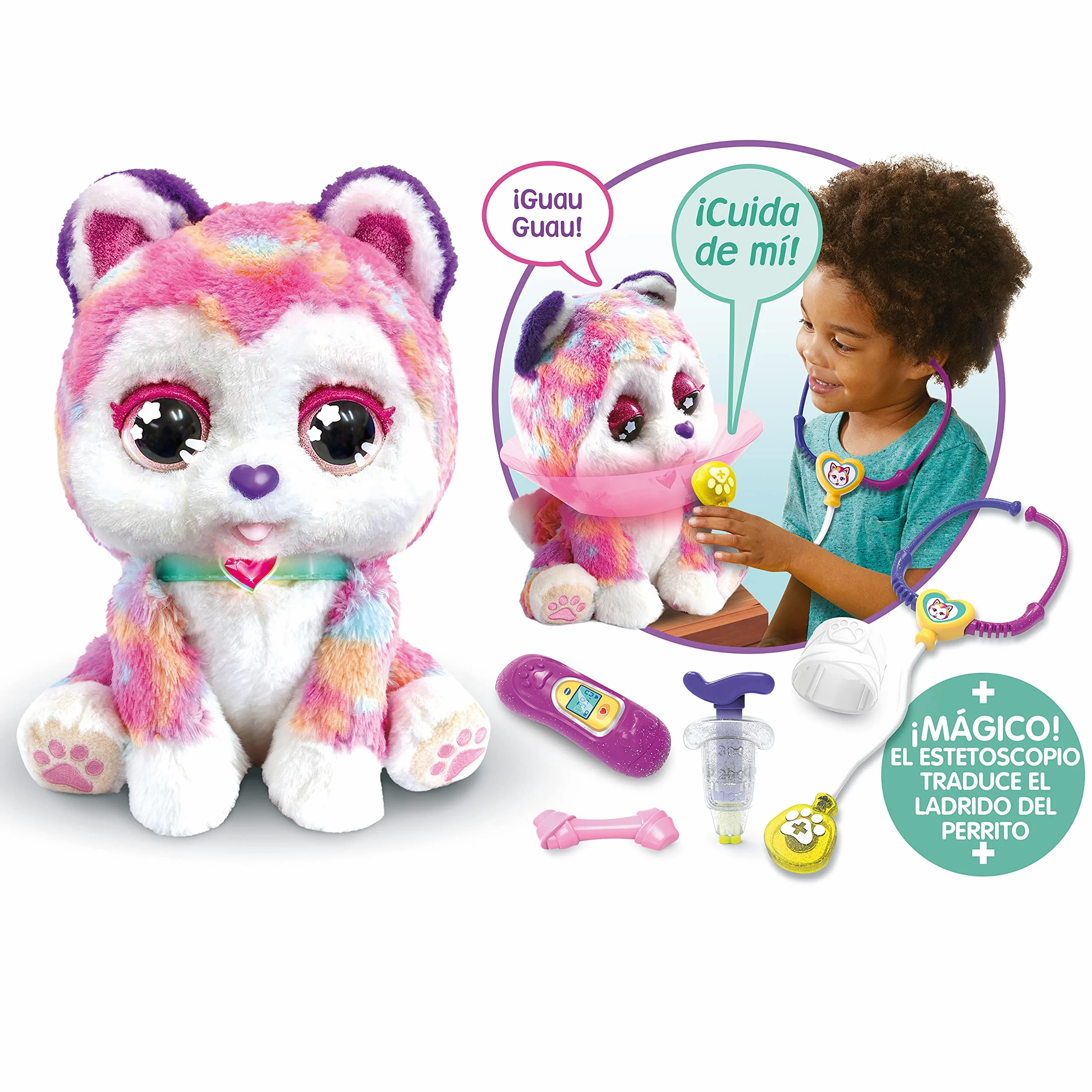 VTech - Husky Visita al Veterinario, Peluche Interactivo, Juguete para niños +3 años, más de 100 Combinaciones de Sonidos y Movimientos, versión ESP (3480-529722)